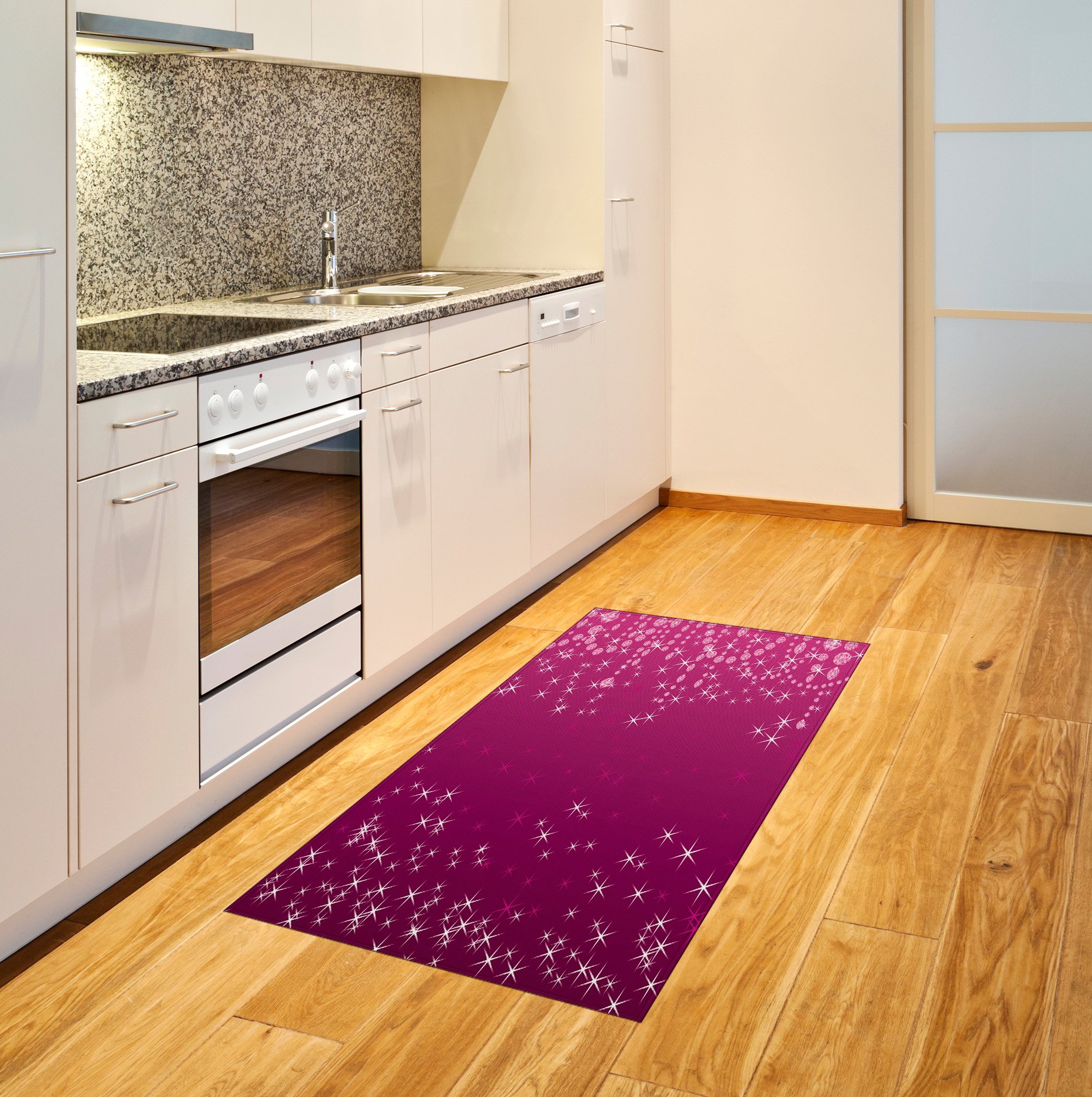 Lunarable Diamonds Area Rug - Abstract Feminine Design with Tiny Stars & Drops, Girly Digital Print Flat Woven Accent Rug - 2.6' x 5' Magenta White - Perfect for Living Room, Bedroom, Dining Room Decor & Boho Chic Home Styling