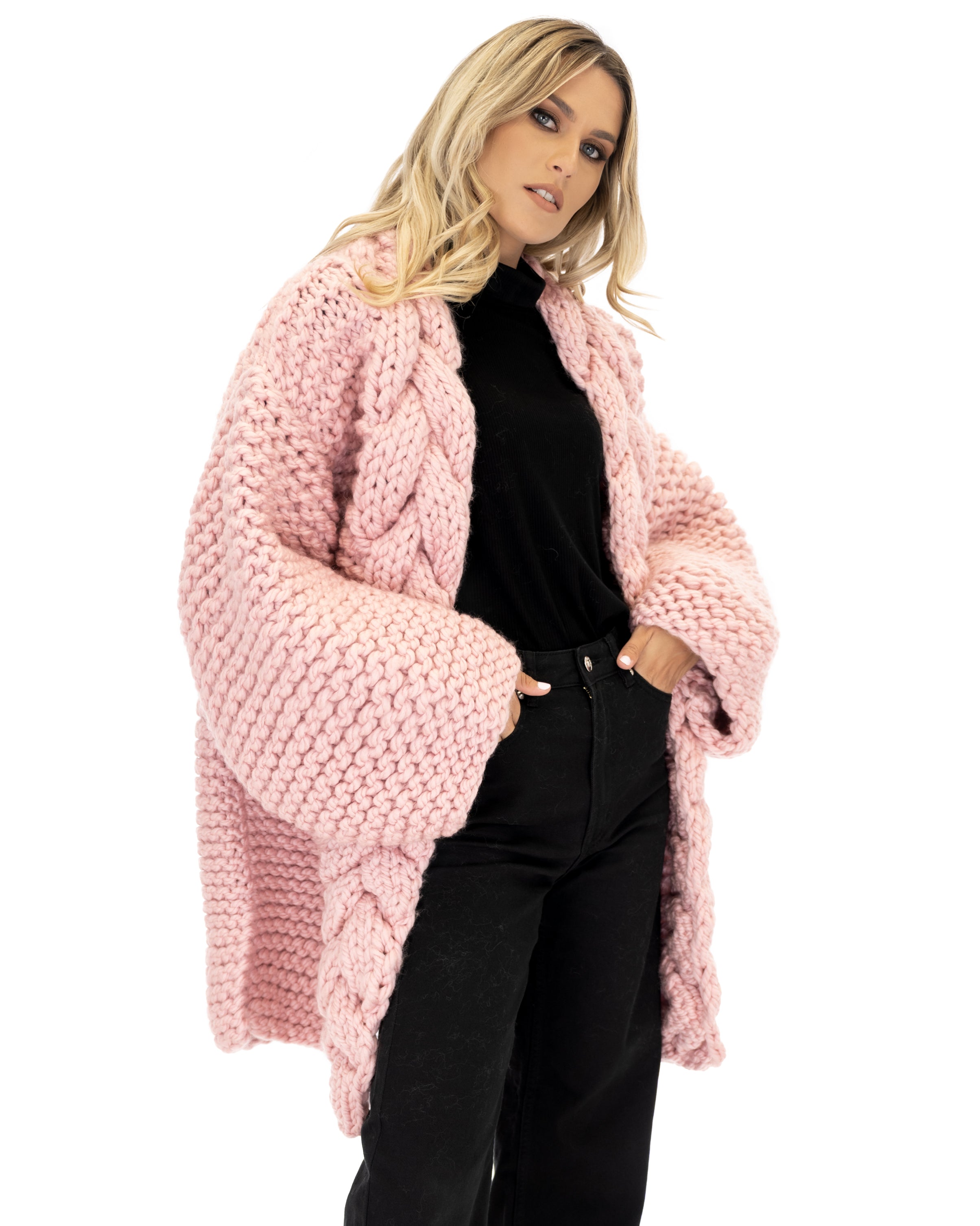 Women's Cable Knit Coat - Soft Wool Winter Jacket for Ladies - Perfect for Cold Weather, Office Wear & Casual Outfits