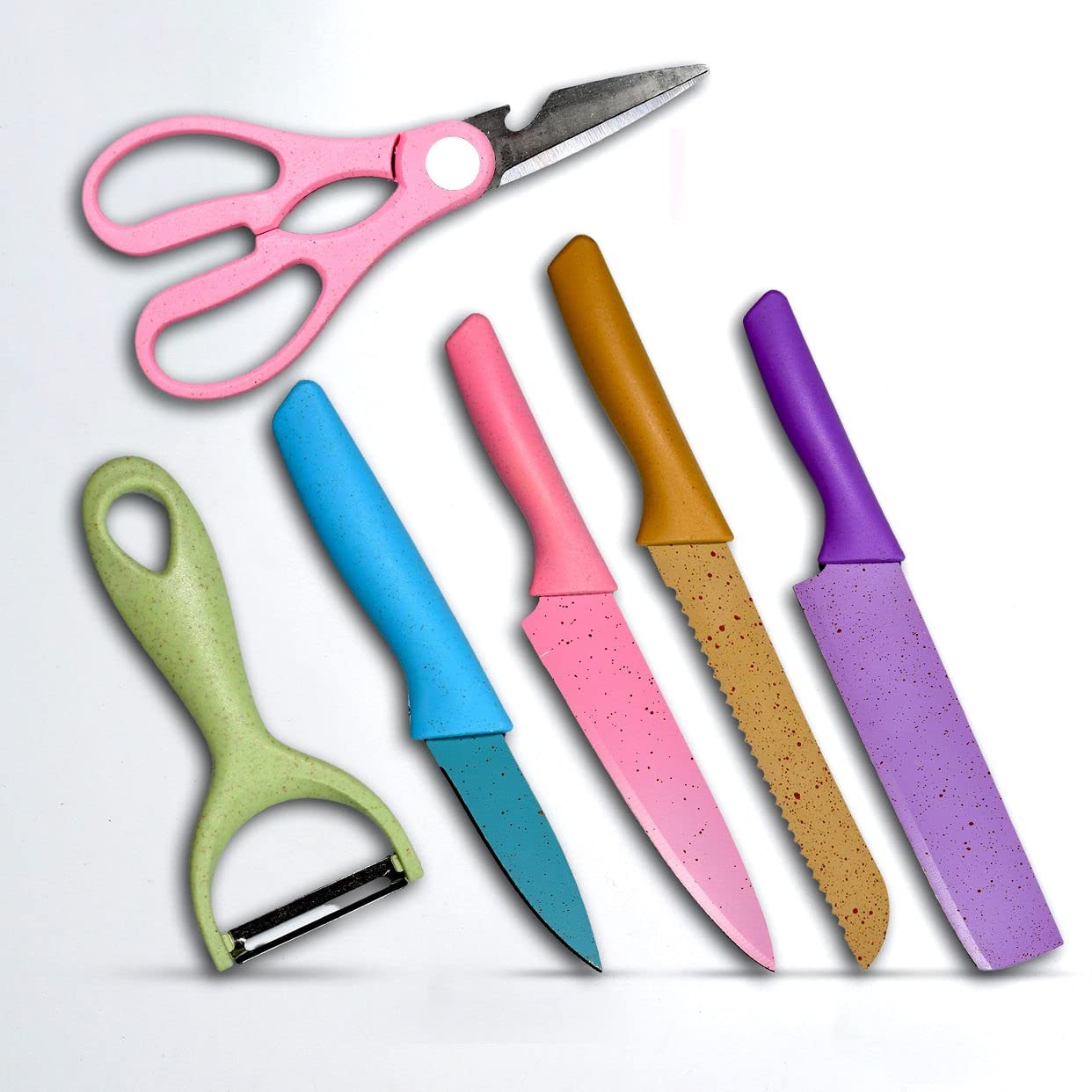 Premium 6-Piece Colorful Kitchen Knives Set - Stainless Steel Non-Stick Blades - Ultra Sharp Chef Knives for Slicing, Dicing & Chopping - Perfect for Home Cooking, Professional Chefs & Gift Giving