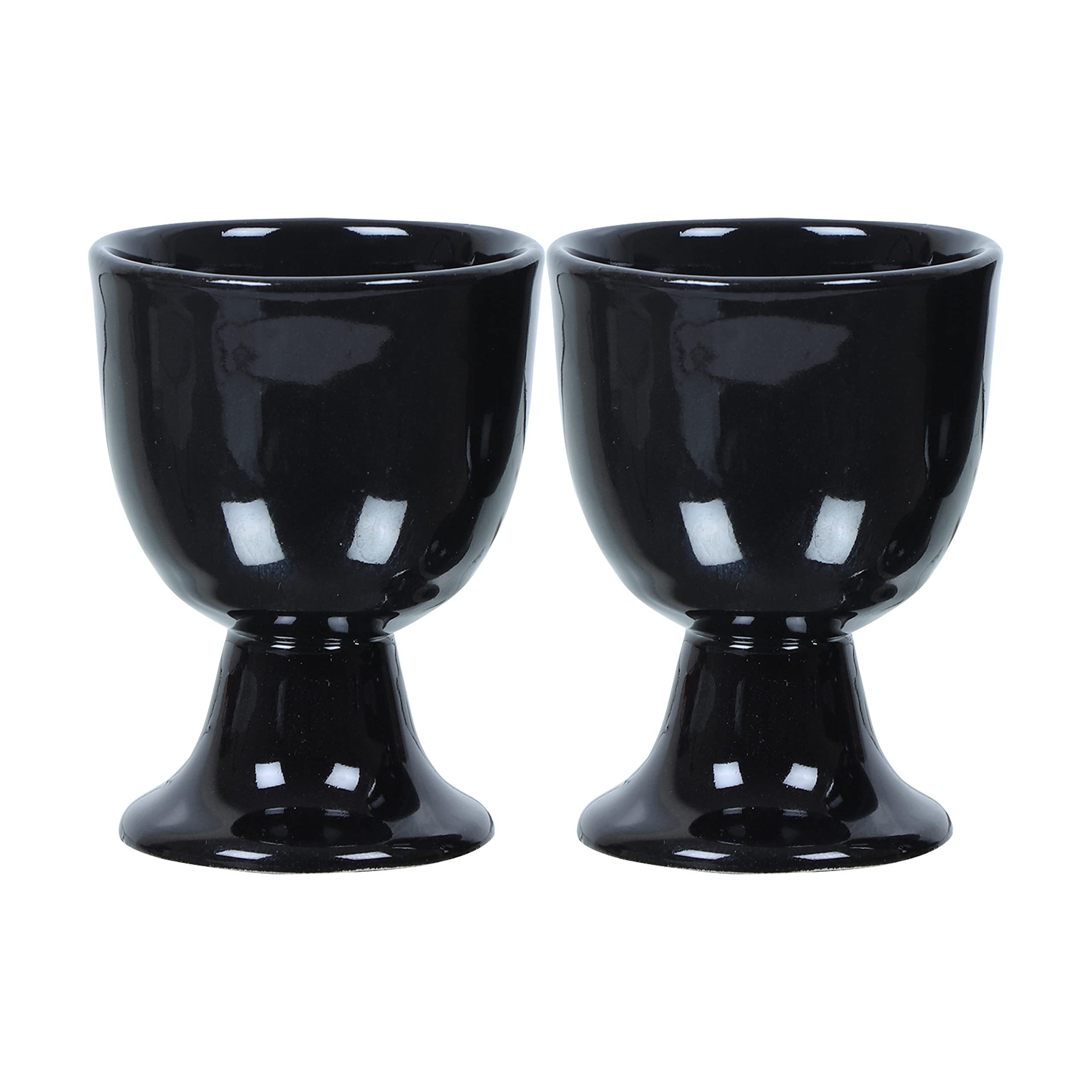 Ceramic Egg Cup Set for Soft Boiled Eggs - 2 Piece Black Egg Holder | Perfect for Breakfast, Brunch & Housewarming Gifts | Durable Pottery Egg Stand for Dining & Kitchen Decor