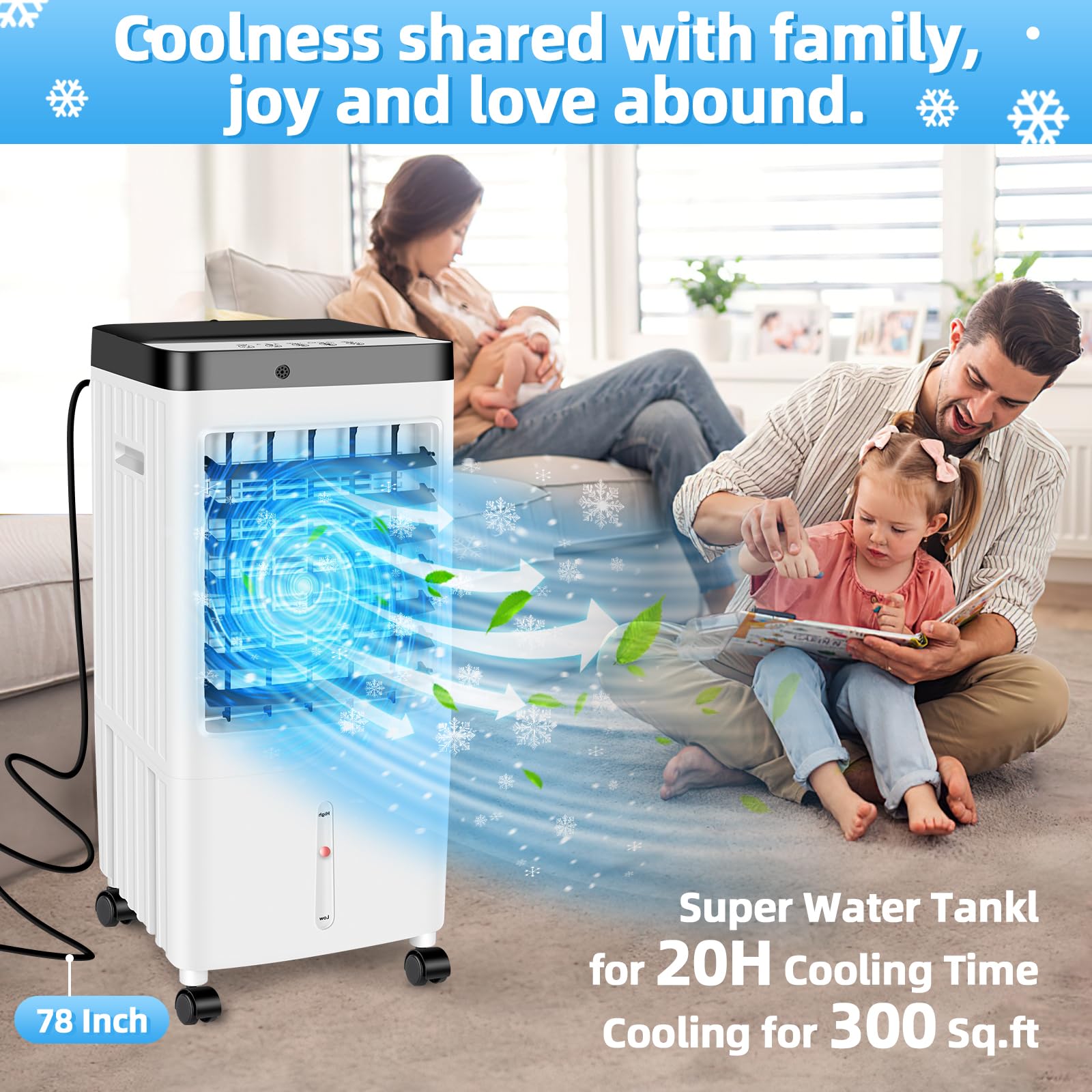 2024 Upgraded Portable Air Conditioner Windowless - 3 in 1 Evaporative Cooler with 3.2 Gallon Water Tank, Timer, 3 Speed Settings & 90° Oscillation - Perfect for Bedroom, Kitchen, Garage & Office Cooling | Energy Efficient Personal AC Unit for Summer