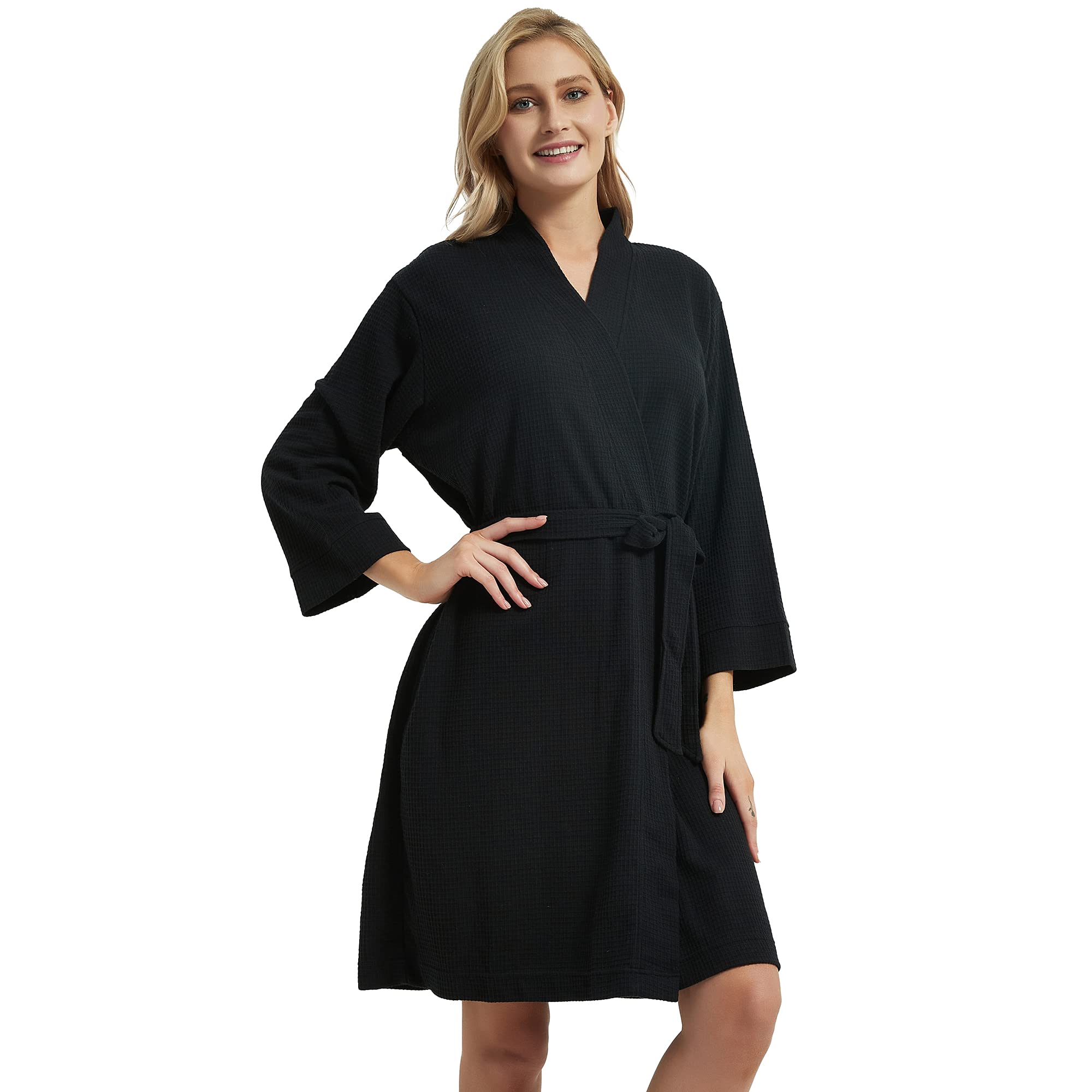 DaysU Women's Lightweight Waffle Kimono Robe - Mid-Length Bathrobe for Spa, Lounge & Home Relaxation - Soft Cotton Spa Robe for After Shower, Poolside & Self-Care Moments