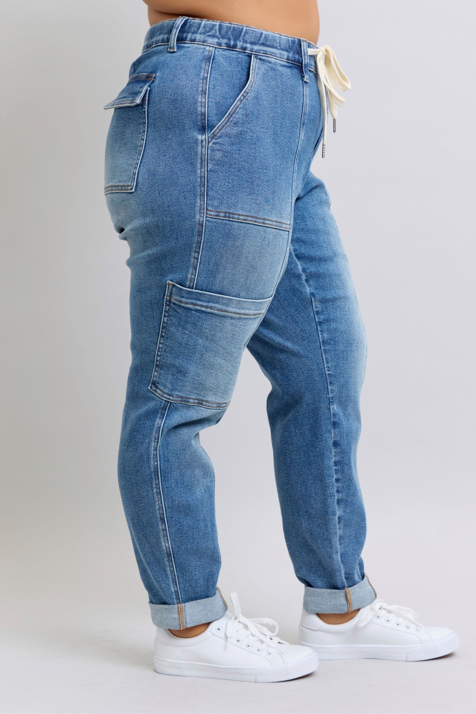 Clayton High Rise Cuffed Cargo Denim Jogger Pants for Women - Stylish & Comfortable Casual Wear for Running, Travel & Everyday Outfits