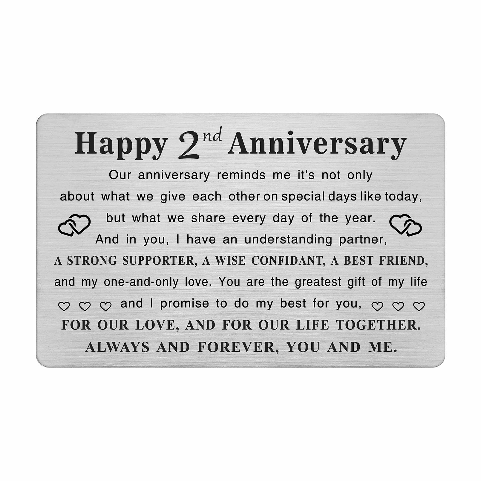 TGCNQ Metal Engraved 2 Year Anniversary Card - Romantic Keepsake Gift for Husband, Wife, Couples - Elegant 2nd Wedding Anniversary Decor for Home & Office - Perfect for Anniversaries, Valentine's Day & Special Occasions