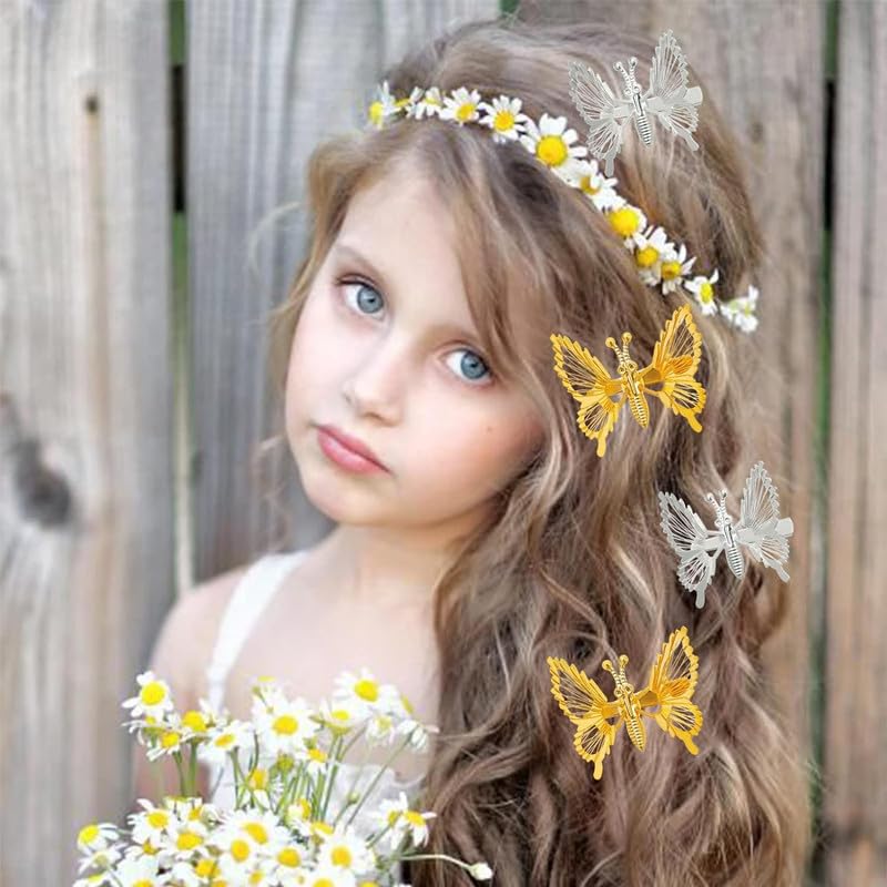 FAMEZA 6-Piece 3D Butterfly Hair Clips Set - Gold & Silver Metal Moving Butterfly Hair Barrettes for Women & Girls | Cute Hair Accessories for Parties, Weddings & Everyday Wear