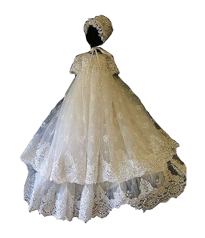 Elegant 2-Layer Ivory Long Christening Gowns for Baby Girls - Perfect for Baptism, First Communion & Special Occasions