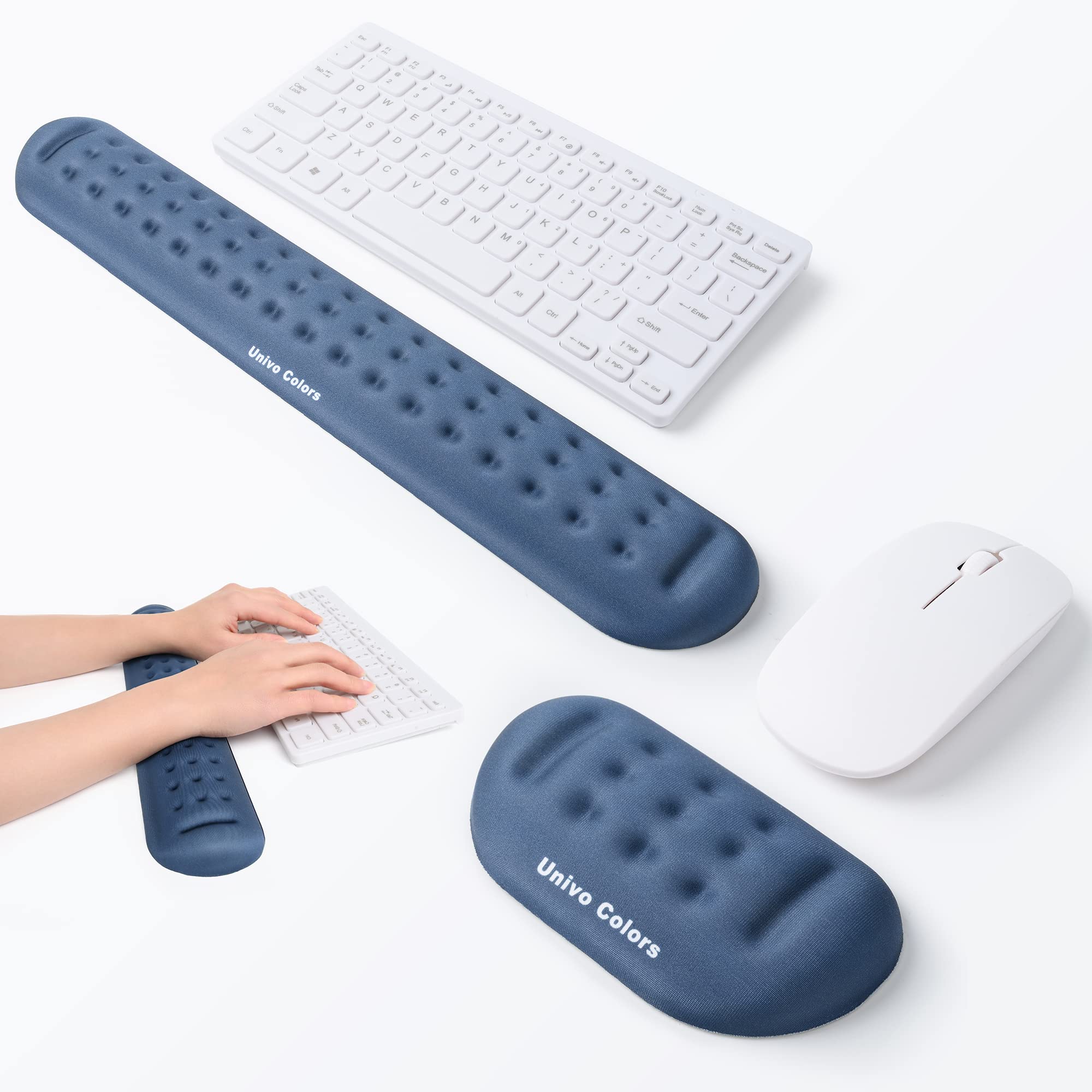 UnivoColors Navy Keyboard & Mouse Wrist Rest Set - Memory Foam Gel for Office & Gaming Comfort