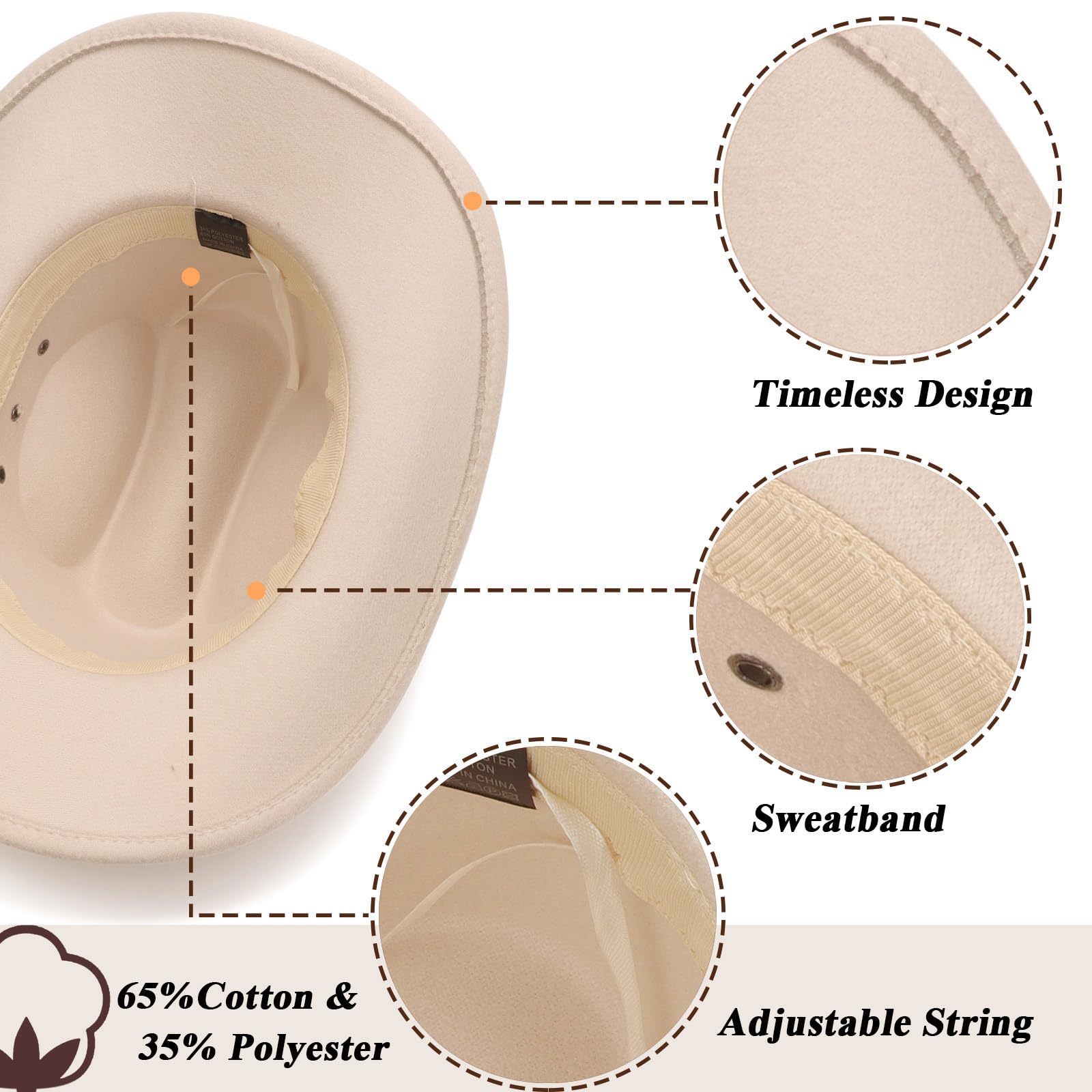 DRESHOW Western Cowboy Hat for Women & Men - Felt Cowboy & Cowgirl Hat with Wide Brim & Belt Buckle - Retro Unisex Fedora for Rodeo, Country Music Festivals & Outdoor Adventures