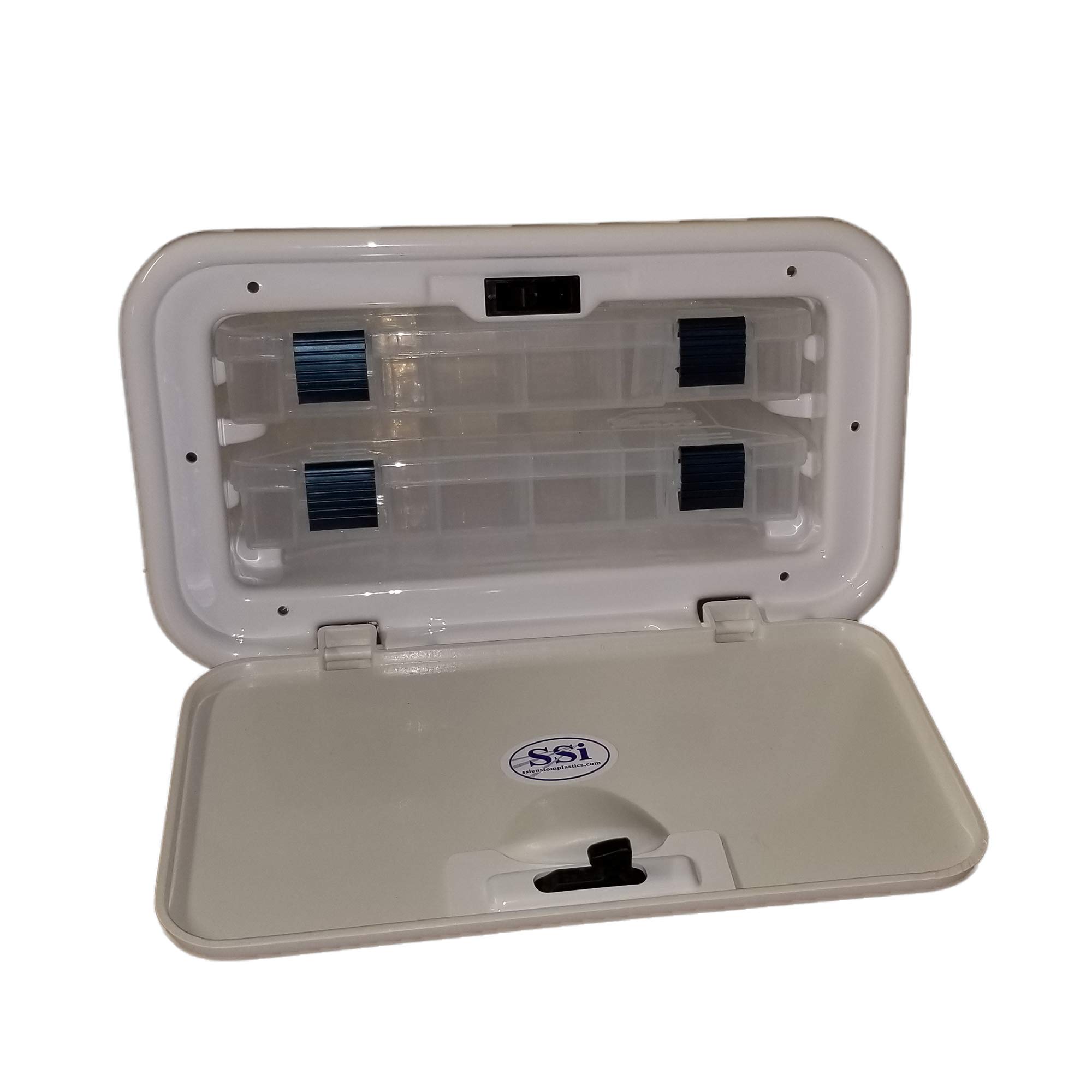 Premium 2 Drawer Marine Tackle Box - White Acrylic Capped ABS with Secure Locking Stainless Steel Latch - Organize Fishing Lures & Gear Efficiently - Perfect for Boat Fishing, Kayak Angling & Shore Casting