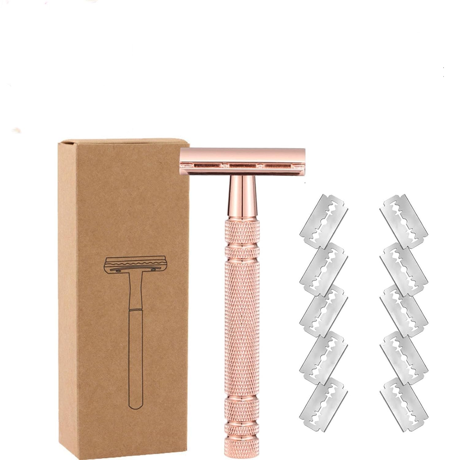Premium Safety Edge Reusable Shaving Razor with Stand & 10 Platinum Coated Blades - Exfoliating Double Edge Razor for Women & Men - Ideal Gift Set (Pink) - Perfect for Travel, Home Shaving & Sensitive Skin Care