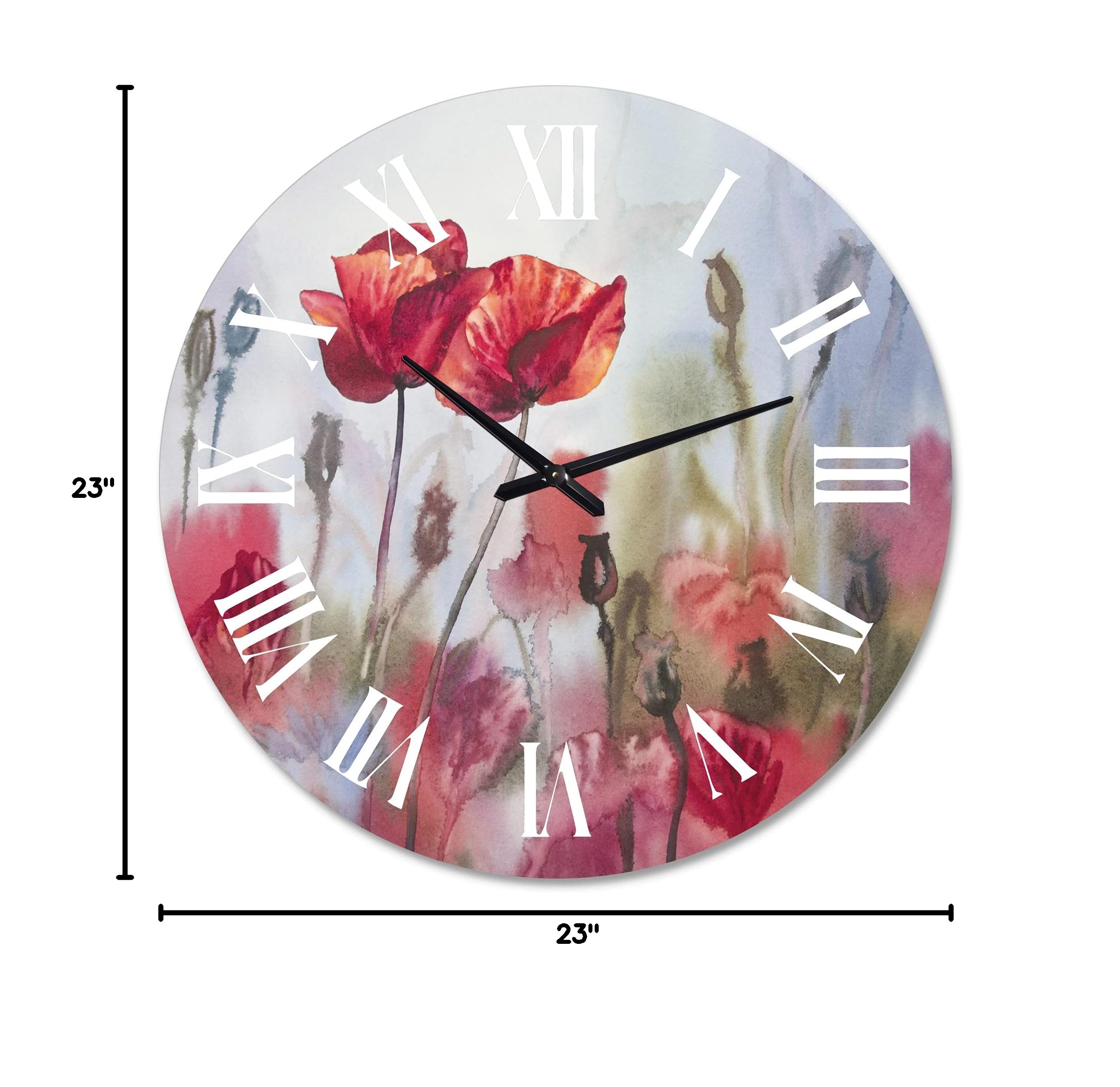 Blossoming Poppies Wall Clock - Large Traditional Floral Wall Decor for Living Room, Bedroom & Office | Silent Non-Ticking Mechanism | Perfect Home & Office Decoration Gift