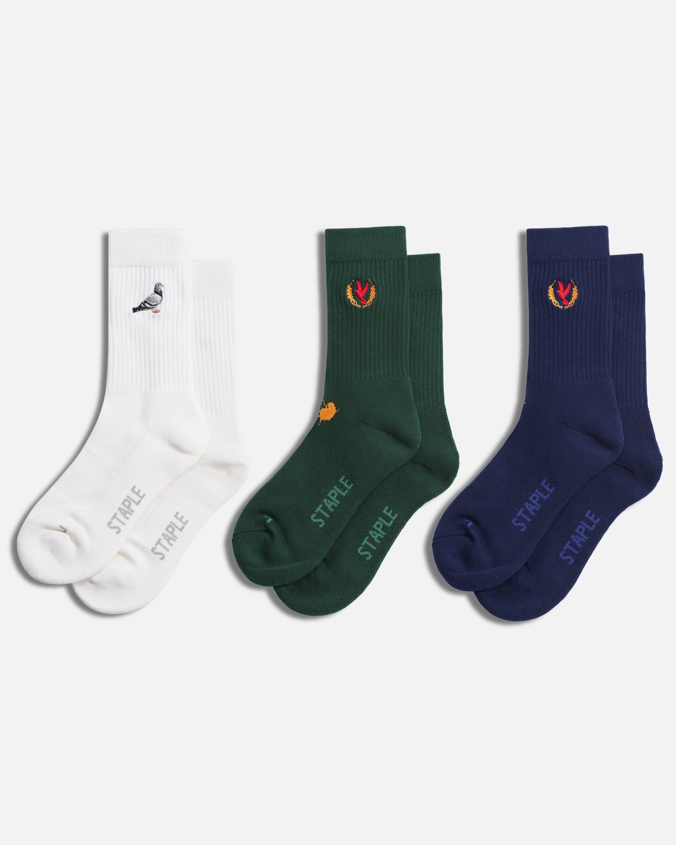 Pigeon Logo Cotton Crew Socks 3 Pack - Soft Comfortable Ankle Socks for Men Women - Perfect for Casual Wear, Sports & Gifts