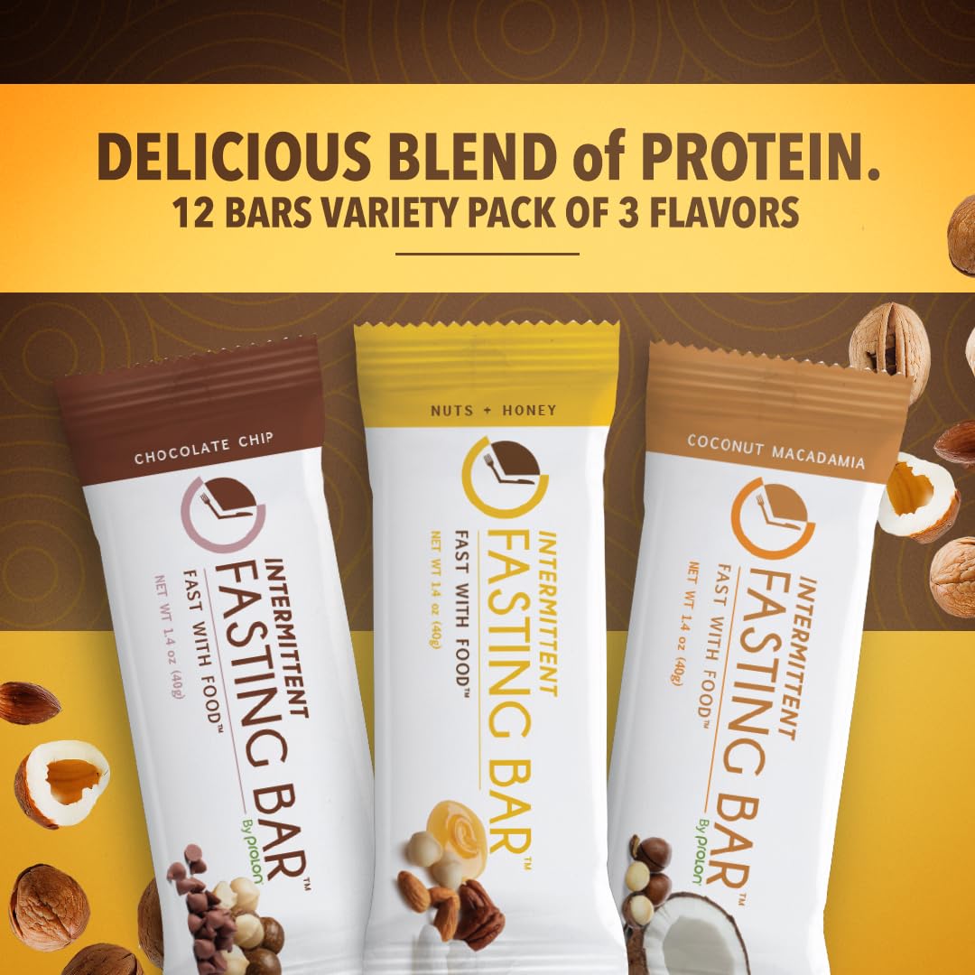 Prolon Fast Bars - Keto, Gluten Free, Dairy Free, Plant Based Protein Snacks for Intermittent Fasting | Variety Pack with Nuts & Honey, Chocolate Chip, Coconut Macadamia Flavors (12 Count) | Perfect for On-the-Go Nutrition, Workout Recovery & Healthy Lifestyle