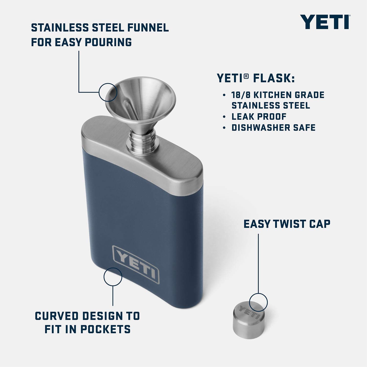 YETI 7 oz Stainless Steel Flask with Leak-Proof Funnel - Perfect for Whiskey, Bourbon & Outdoor Adventures | Camping, Hiking & Travel Essential