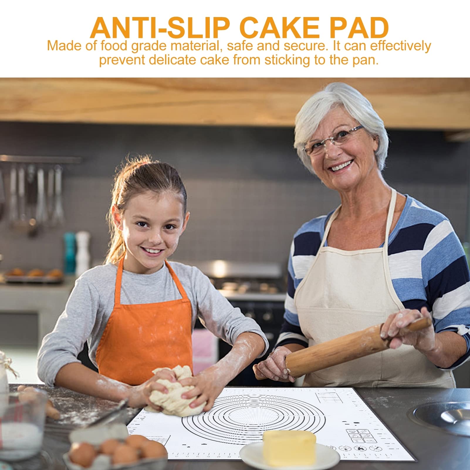SOLUSTRE Non-Stick Silicone Baking Mat - Reusable Dough Kneading Mat, Pie Crust Mat, Fondant Rolling Mat with Measurement Guide - Food Grade Pastry Mat for Cakes, Cookies & Bread (Perfect for Home Bakers & Professional Kitchens)
