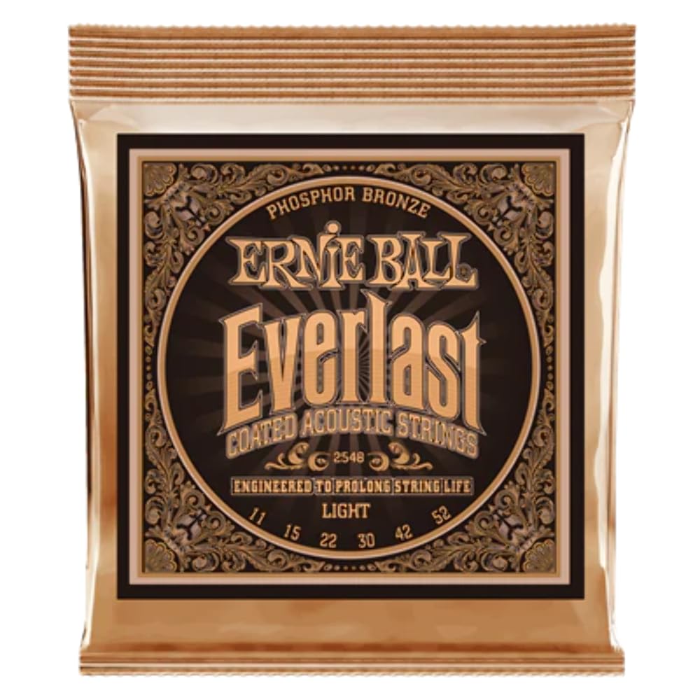 Ernie Ball Everlast Light Phosphor Bronze Acoustic Guitar Strings 11-52 Gauge (P02548) | Long-Lasting Tone & Playability for Folk, Country & Fingerstyle Guitarists