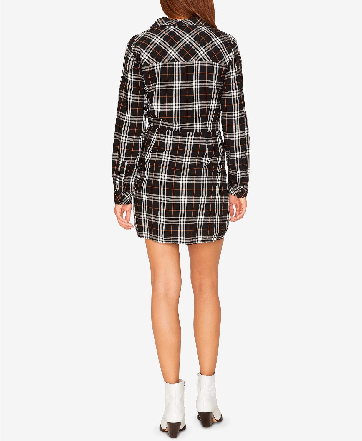 Sanctuary Clothing Women's Plaid Shirt Dress - Black, Small | Casual Long Sleeve Button Down Tunic Dress for Fall & Spring | Perfect for Work, Date Night and Weekend Outings
