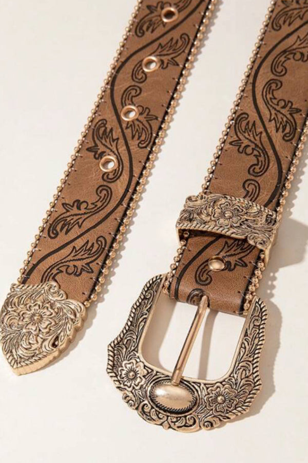 Vintage Distressed Western Denim Belt with Embossed Design - Stylish Cowboy Accessory for Jeans, Skirts & Western Outfits