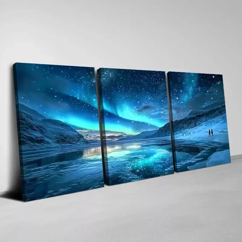 3-Piece Stunning Blue Northern Lights Wall Art Set - Framed Canvas 50x70cm (20x28in) | High-Quality Print | 100% Australian Made | Ready to Hang | Perfect for Living Room, Bedroom & Office Decor