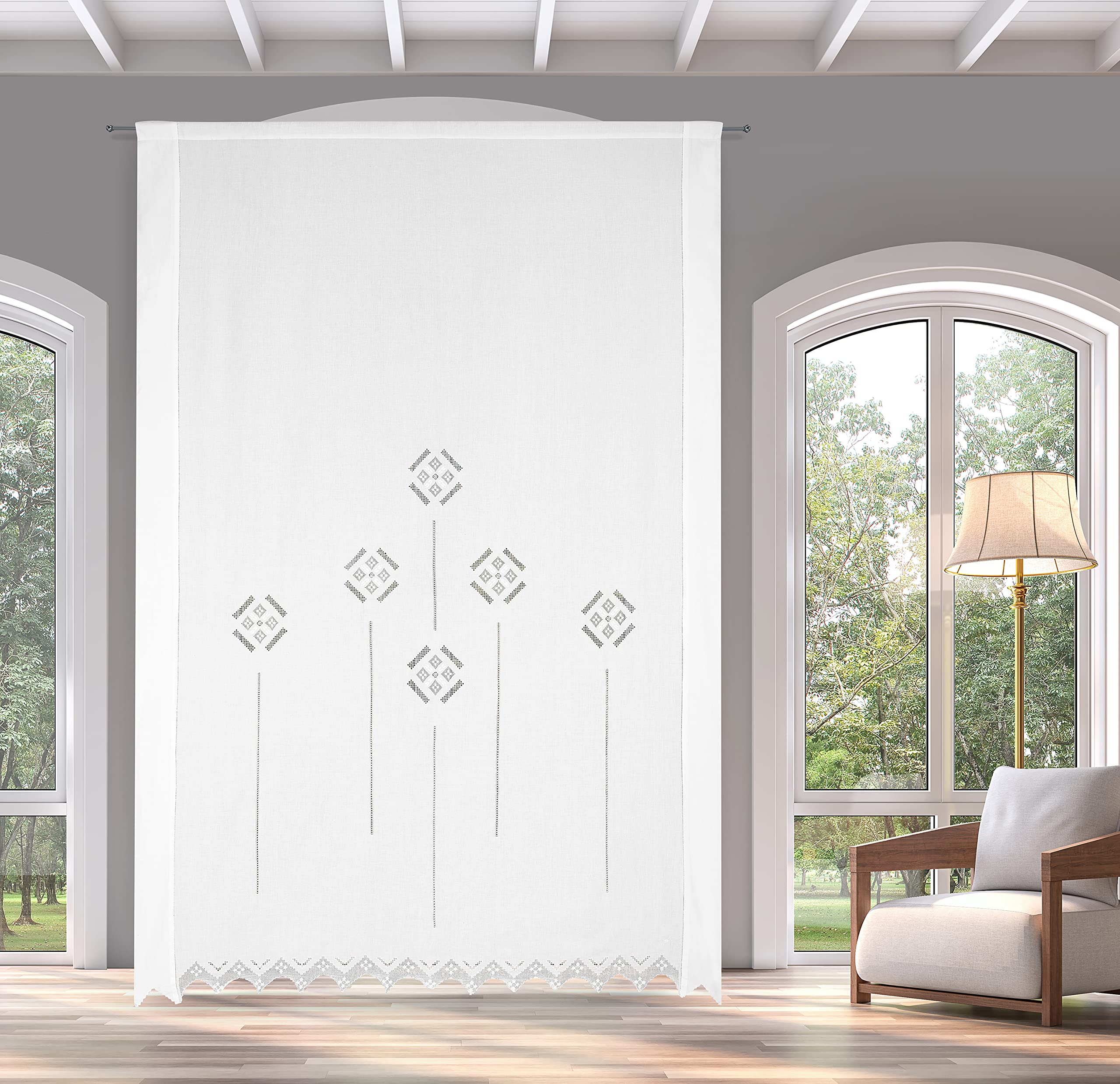 Hand Embroidered Linen Blend Curtain, Etruria Collection, Made in Italy, Various Sizes - Perfect for Living Room, Bedroom & Boho Home Decor