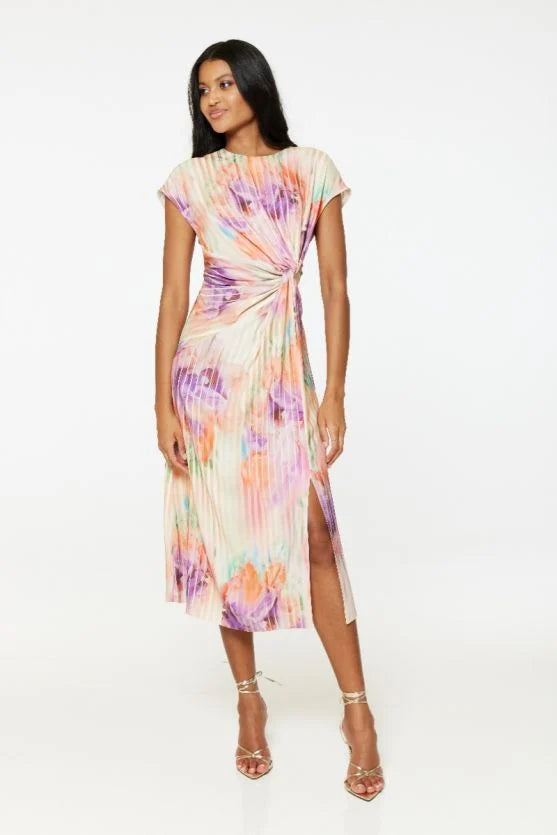 Elegant Christine A-Line Twist Midi Dress in Lilac - Perfect for Weddings, Cocktail Parties & Summer Events
