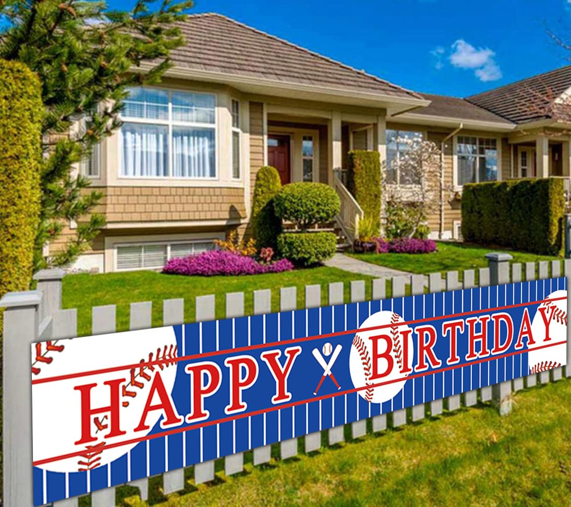 Large Baseball Happy Birthday Banner - 9.8x1.6ft Sports Theme Party Decor, Photography Backdrop for Baseball Birthday Celebrations, Games & Team Events - Perfect for Indoor/Outdoor Decorations