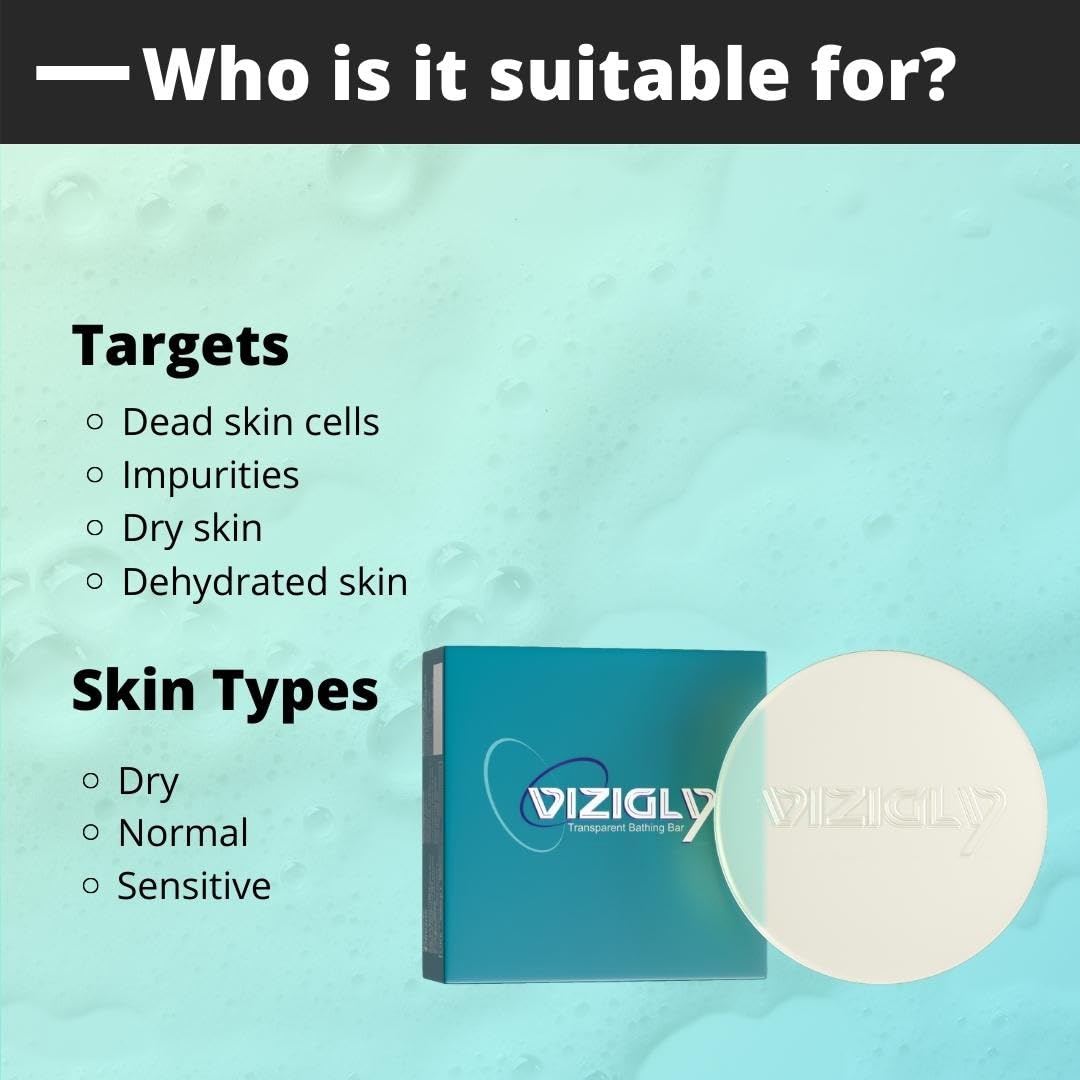 Vizigly Transparent Bathing Soap (75g) - 3 Pack | Gentle Cleansing Bar for Sensitive Skin | Perfect for Shower, Bath & Travel