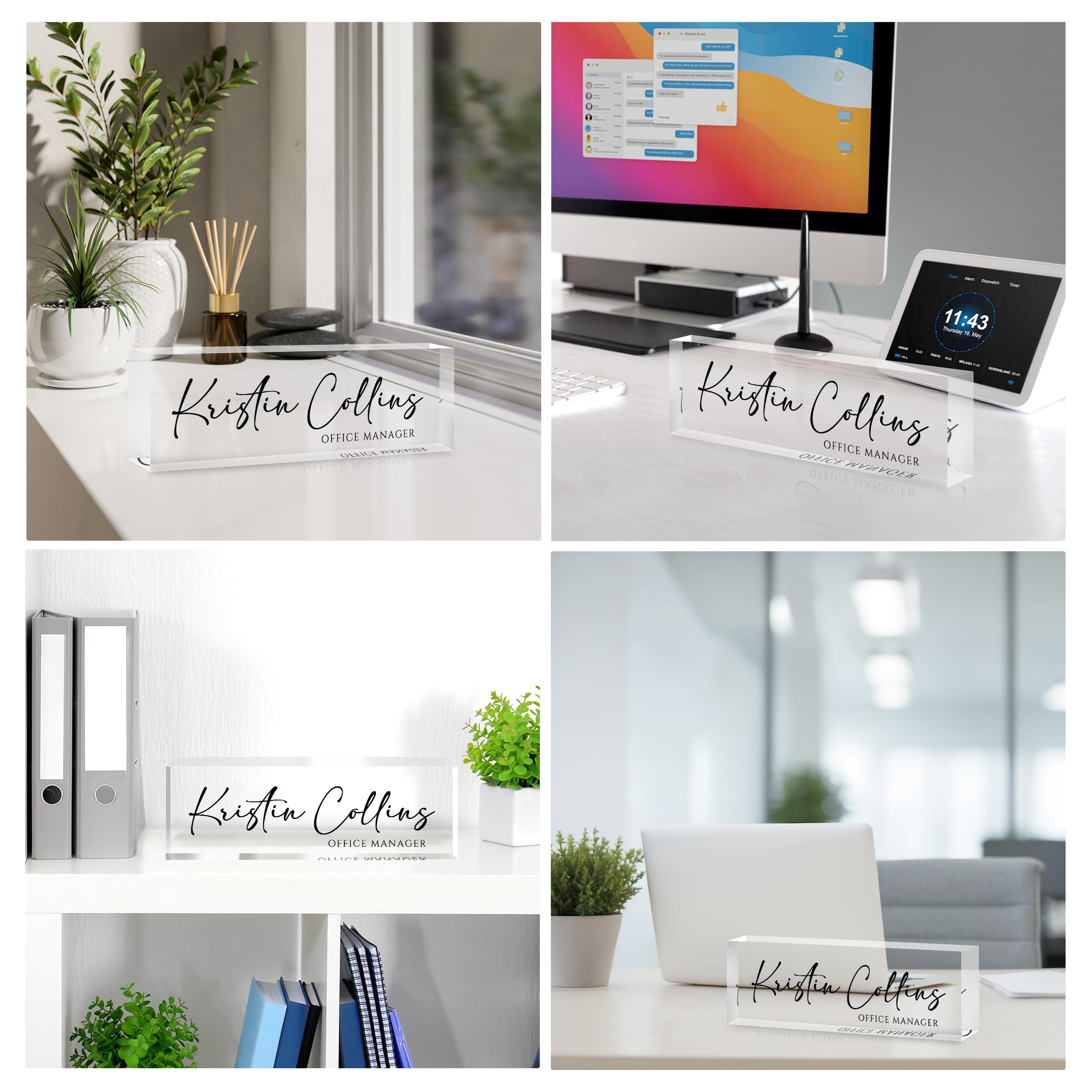 Personalized Acrylic Desk Name Plate - Custom Engraved Clear Glass Nameplate for Office, Teacher, Employee, Boss, Coworker & Nurse - Perfect Appreciation Gift for Women & Men - Ideal for Office Desks, Reception Areas & Workstations (Ink)