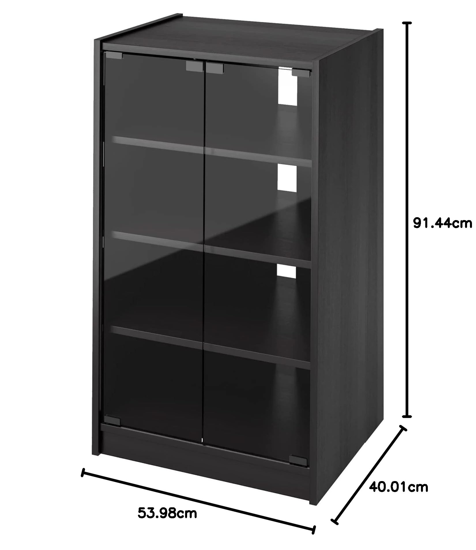 Corliving 4-Tier Media Stand with Adjustable Shelves - Black DVD Storage Cabinet with Tempered Glass Doors & Cable Management - Perfect for Living Room, Home Theater & Game Console Organization