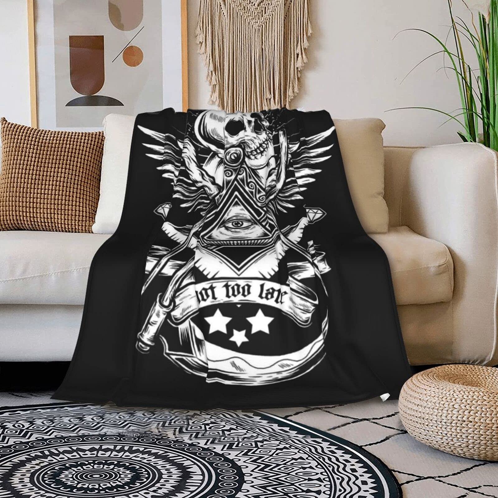 Masonic Skull Throw Blanket - Ultra Soft Fleece Blanket for Couch, Bed & Living Room - Freemason Symbol Design - Warm & Cozy Microfiber Blanket in Multiple Sizes - Perfect for Home Decor, Gifts & Movie Nights