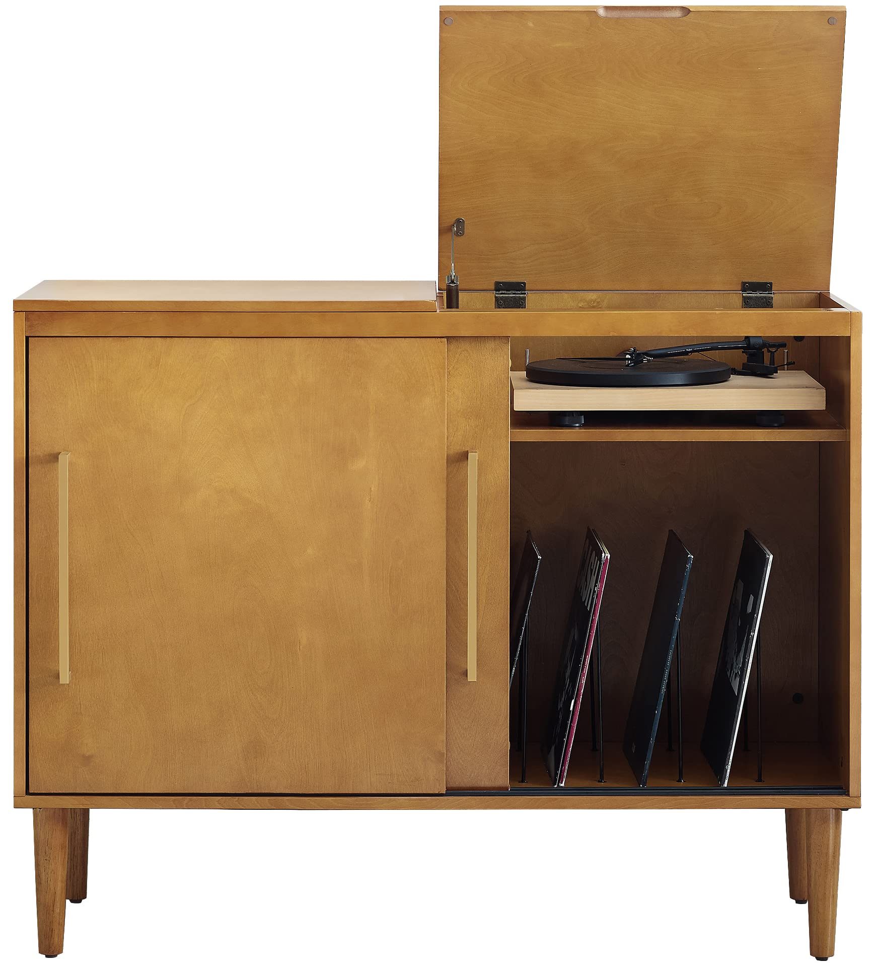 Crosley Everett Media Console & Vinyl Record Player Stand with Storage - Perfect for Living Room, Home Theater & Vinyl Record Collection - Acorn Finish