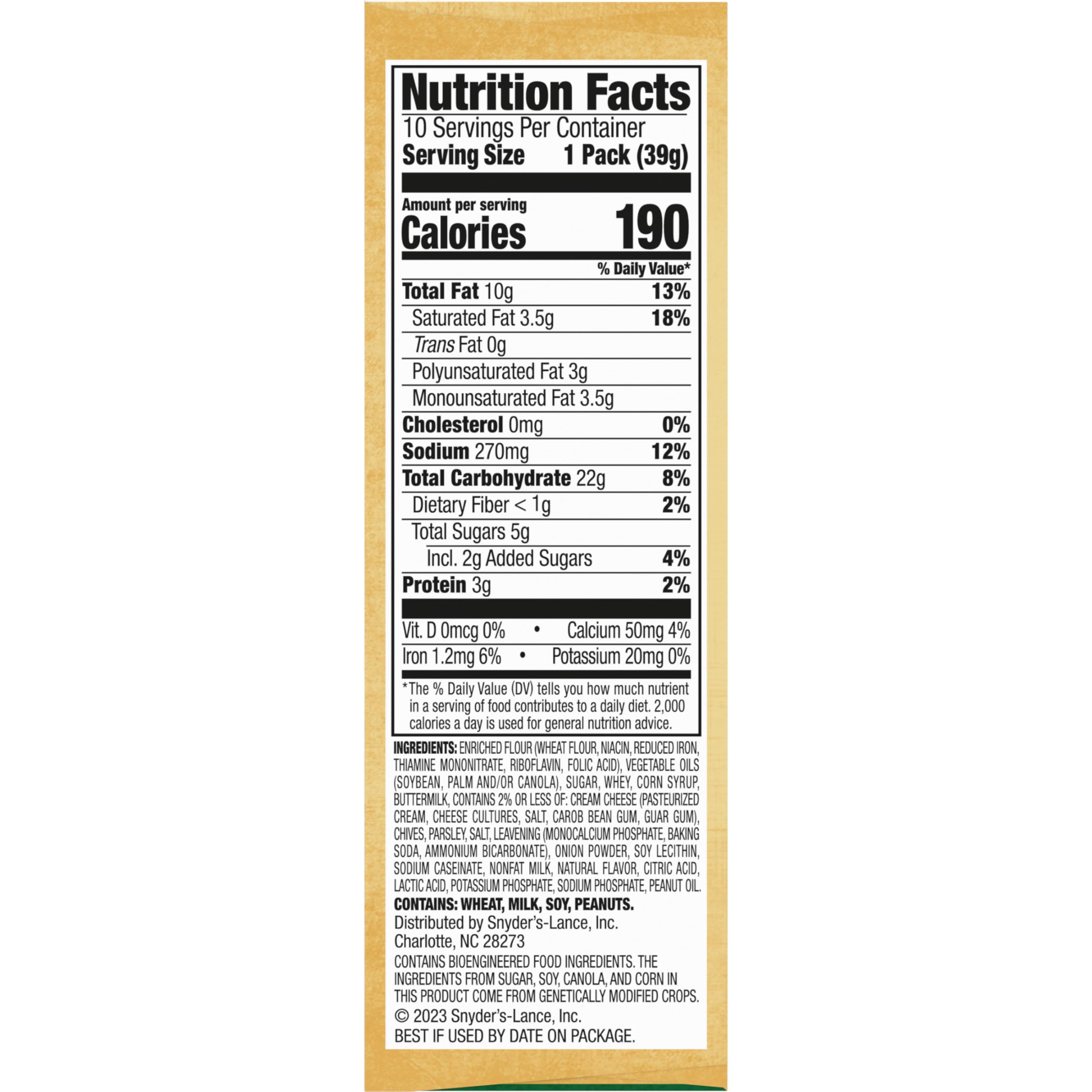 Lance Sandwich Crackers - Captain's Wafers Cream Cheese & Chives (10 Packs, 6 Sandwiches Each) | Perfect for Lunch Boxes, Office Snacks & Road Trips