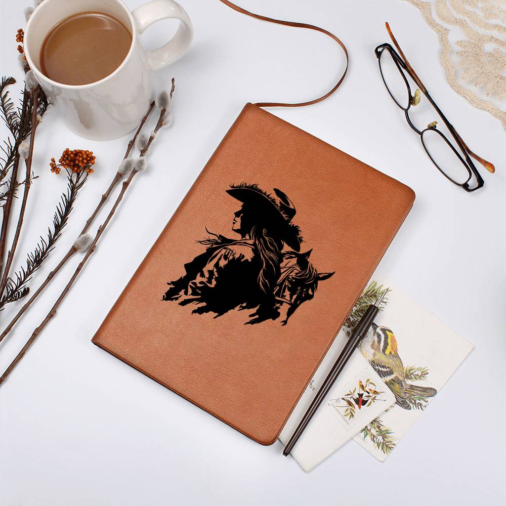 Cowgirl Vegan Leather Journal - 100 Sheets, Lined Pages, Horse Lover Gift for Women - Perfect for Writing, Sketching & Western-Themed Decor