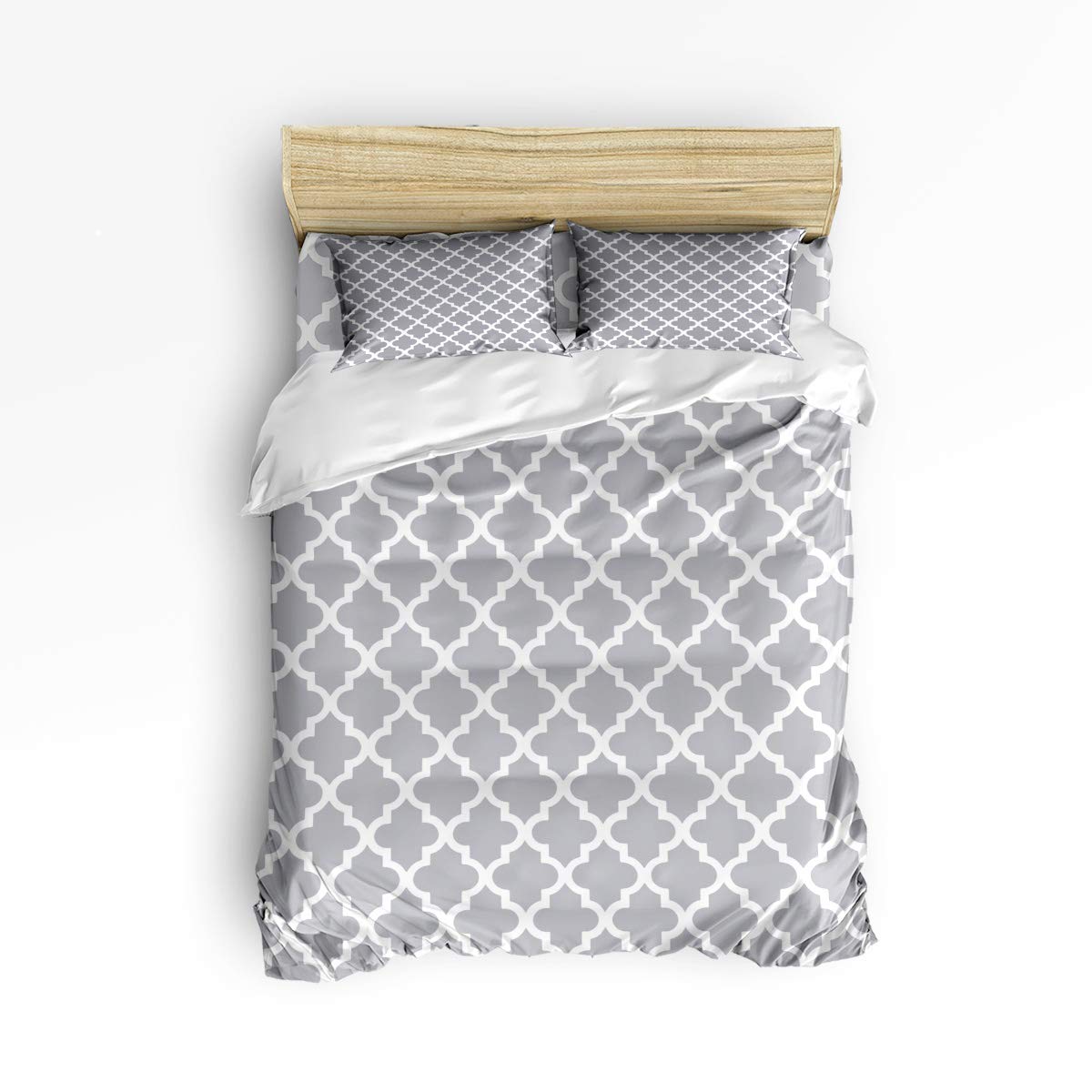 USOPHIA Full Size 4-Piece Bed Sheet Set - Grey Morocco Geometric Pattern for Cozy Bedroom