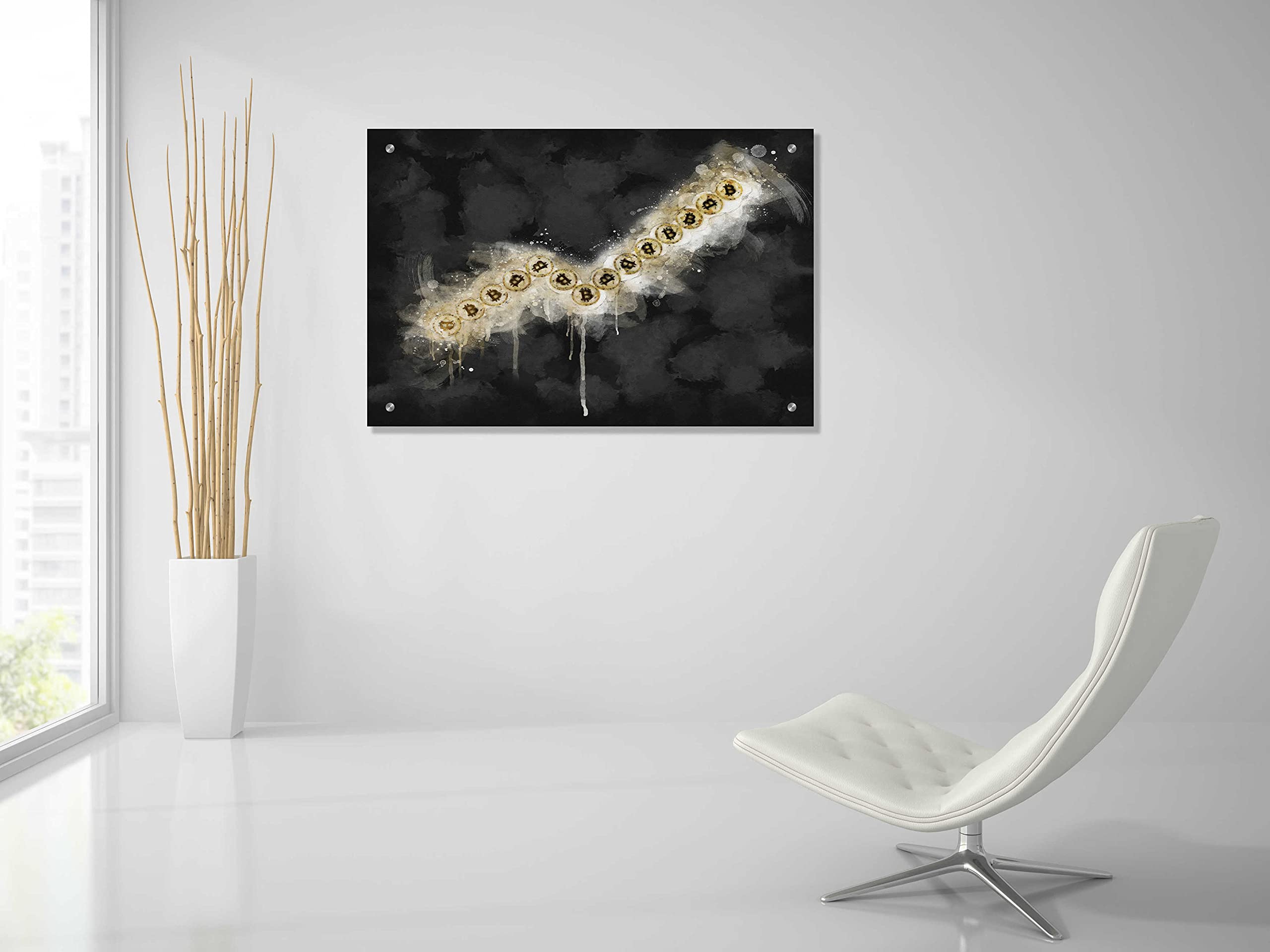 Bitcoin Going Up' by Surma and Guillen - Modern Acrylic Glass Wall Art 36x24 Inches - Crypto Themed Home & Office Decor for Bitcoin Enthusiasts