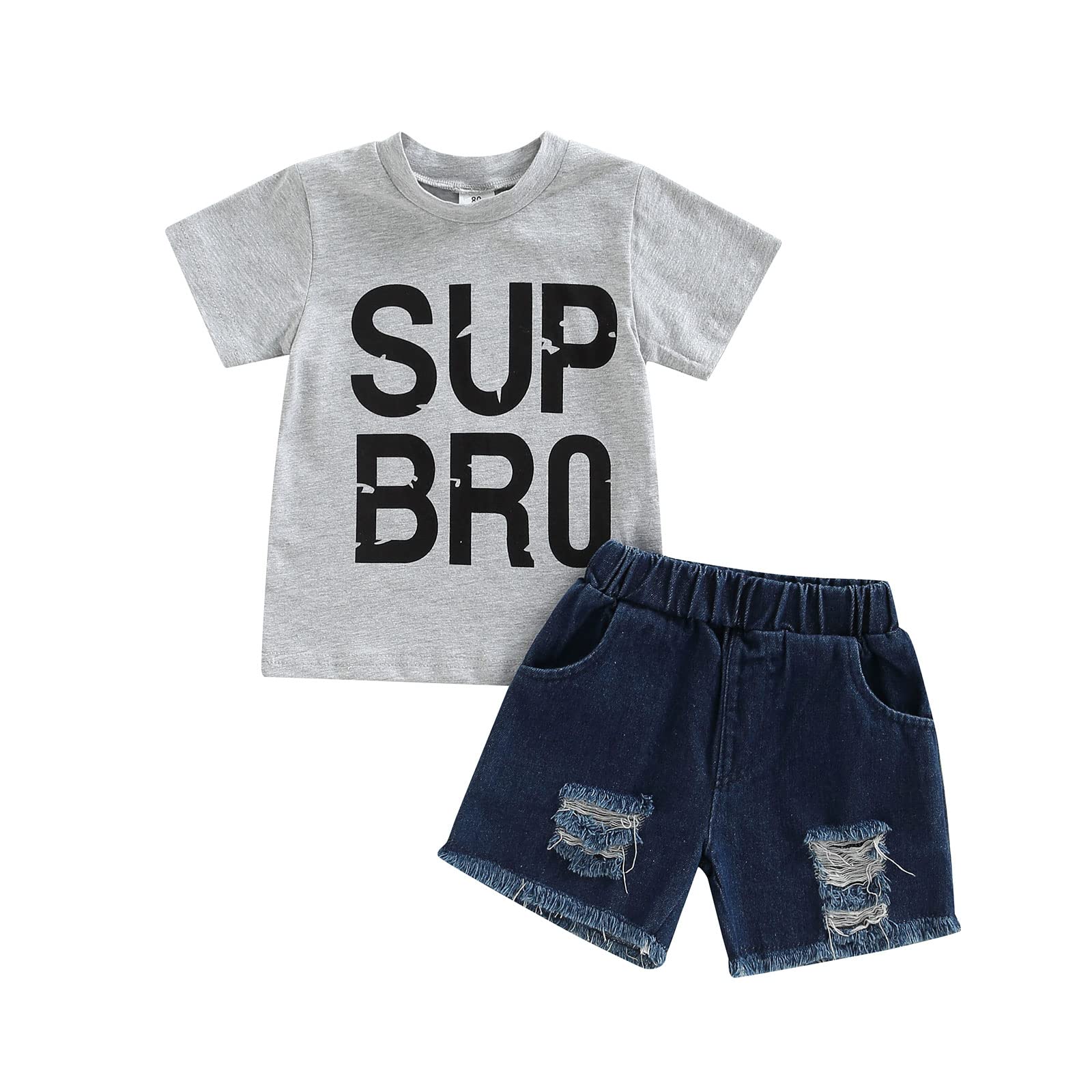 Boys' Summer Outfit Set - 2-Piece Denim Shorts & Short Sleeve T-Shirt | Casual Baby & Toddler Clothing | Perfect for Playdates, Beach Trips & Outdoor Adventures