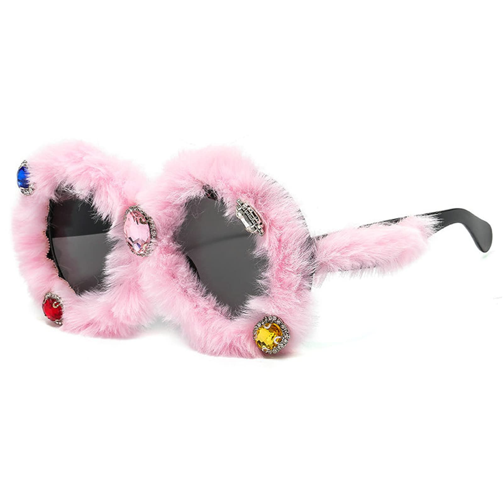 Trendy Punk Soft Fur Velvet Glasses for Women with Rhinestones | Handmade Fashion Sunglasses | Funny & Stylish Eyewear for Parties, Cosplay & Everyday Wear