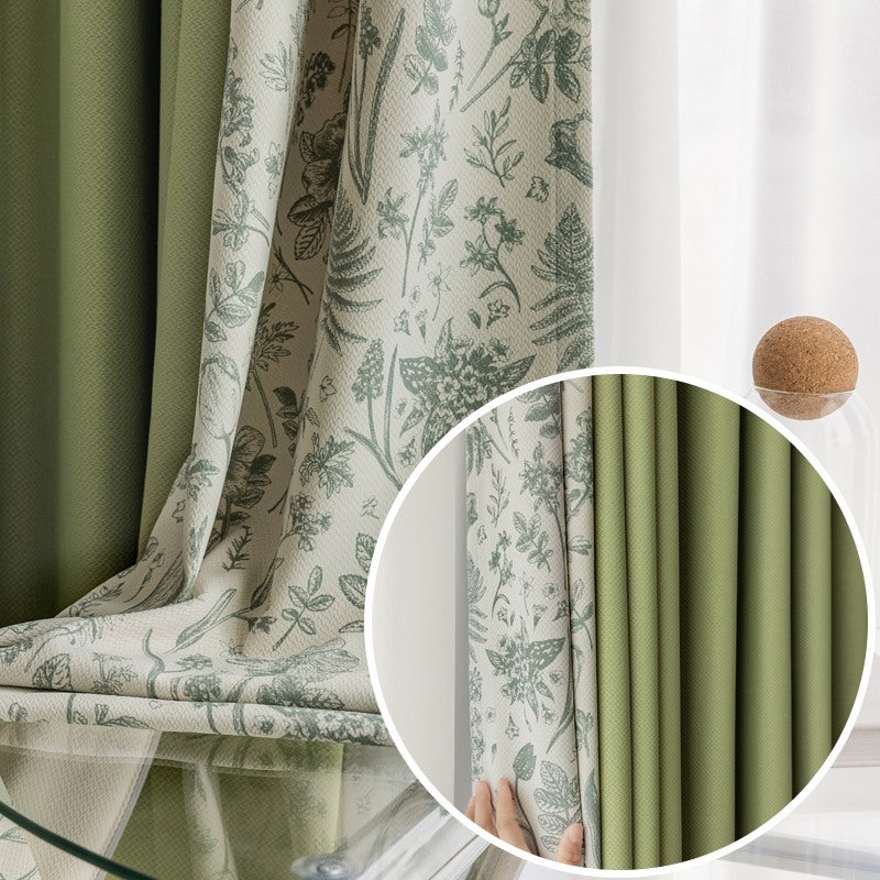 Brielle Sage Green Patchwork Blackout Custom Curtains for Bedroom & Living Room - Thermal Insulated Noise Reducing Window Drapes for Home Decor