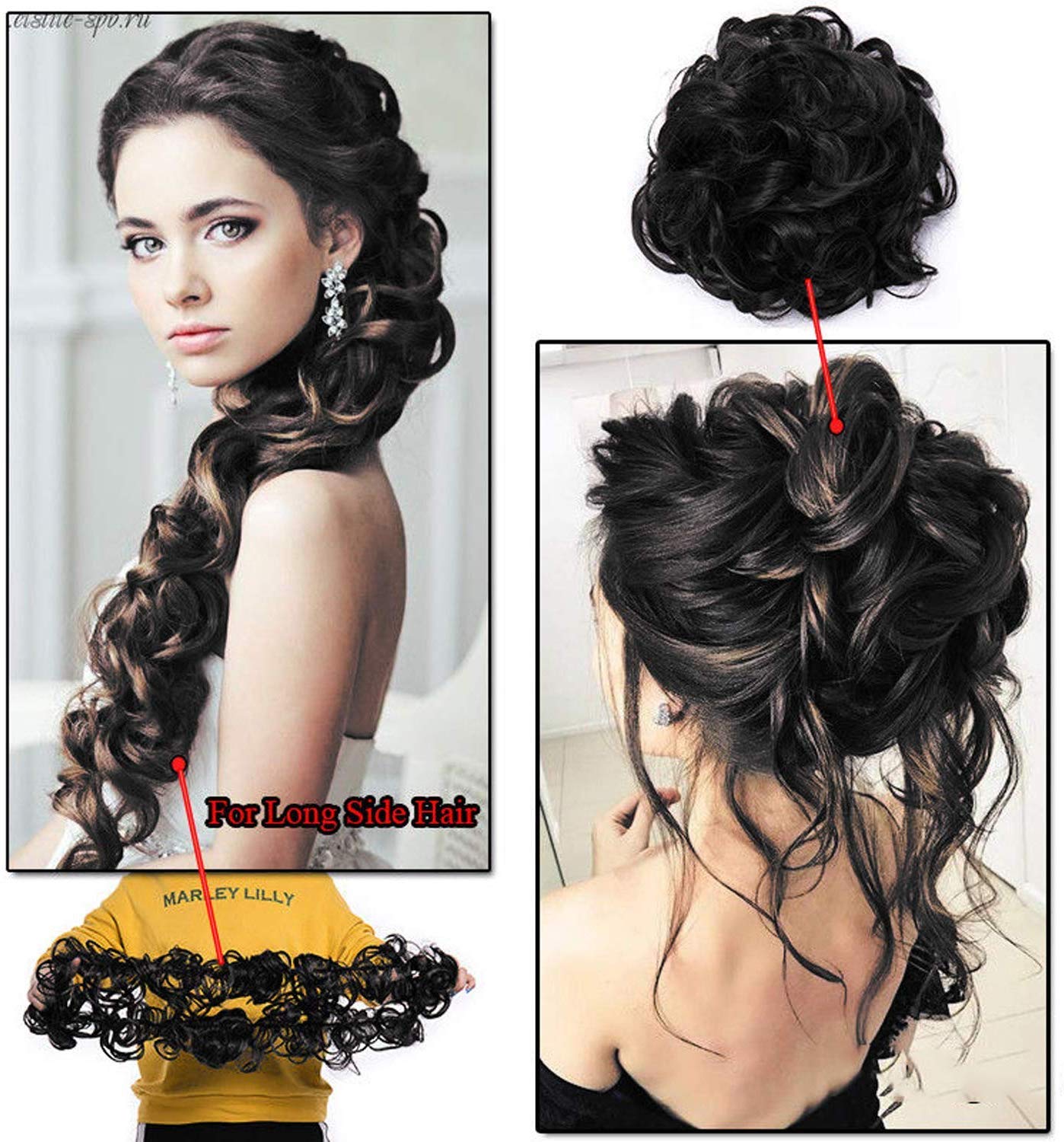 Prime Women's Synthetic Frill Hair Extensions for Ponytail & Bun - Juda Maker Messy Bun Hairpiece (Natural Black) 1-Pack | Perfect for Parties, Weddings & Everyday Styling