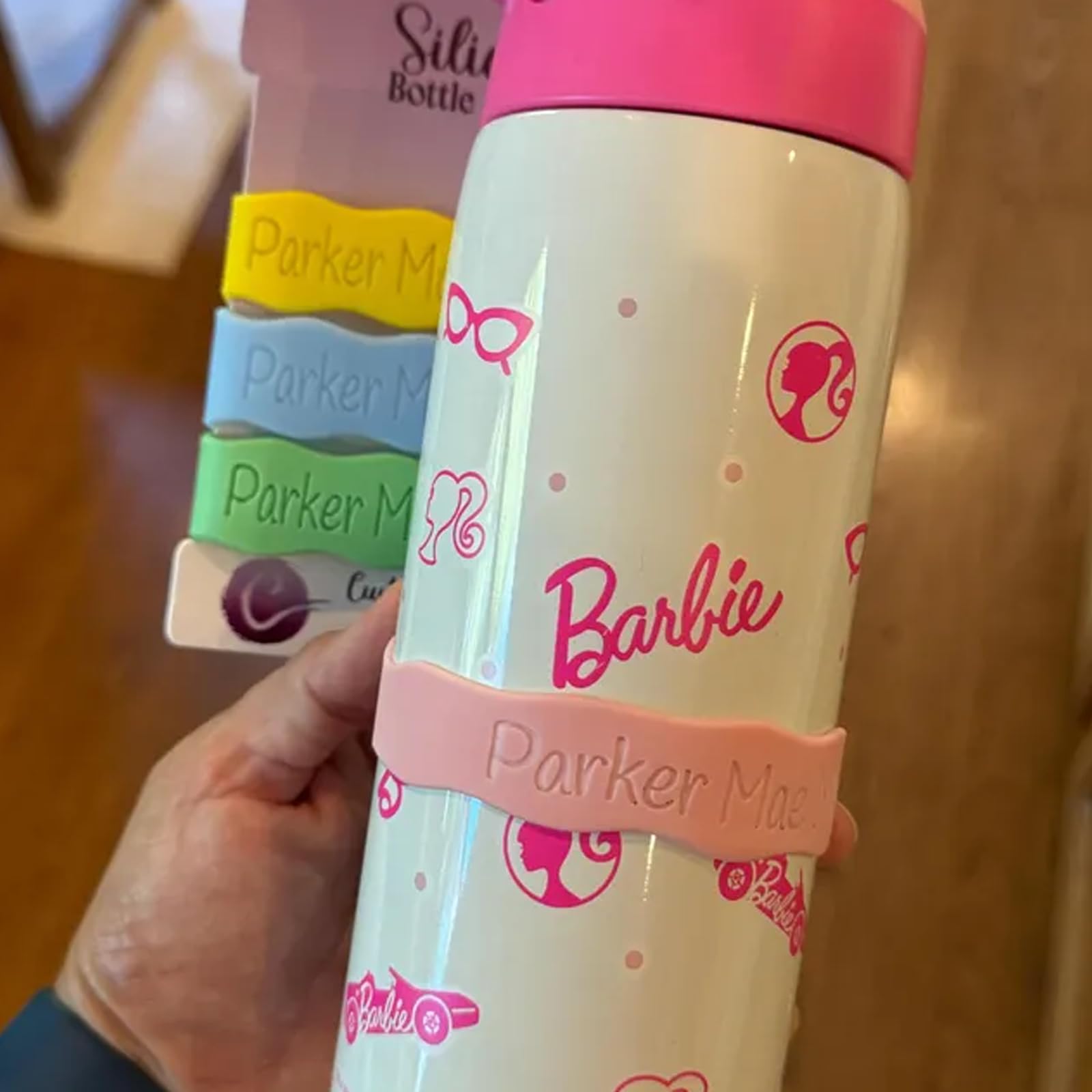 Custom Silicone Baby Bottle Labels - Personalized Waterproof Name Bands for Daycare & School - Reusable Laser Engraved Cup Grip Bands (Pack of 4) - Perfect for Organizing Kids' Bottles at Nursery, Preschool and Playdates