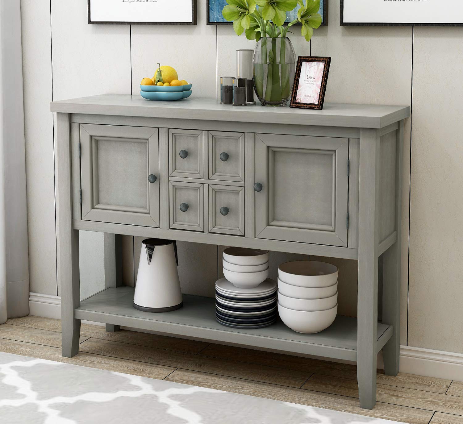 Merax Antique Gray Console Table with Storage Shelf - 15D x 46W x 34H - Entryway Table, Hallway Sofa Table, Living Room Sideboard & Kitchen Buffet for Home Decor