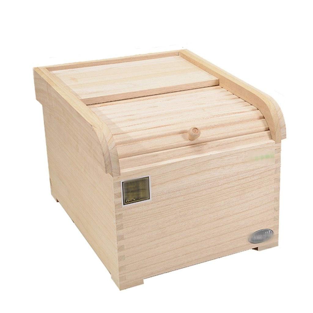 Original Wooden Airtight Rice Storage Bucket with Sliding Cover - Non-Slip Grain Dispenser for Kitchen Pantry Organization (28.5cm, Natural Wood Color) - Perfect for Storing Rice, Cereal, Flour & Dry Food in Home or Restaurant