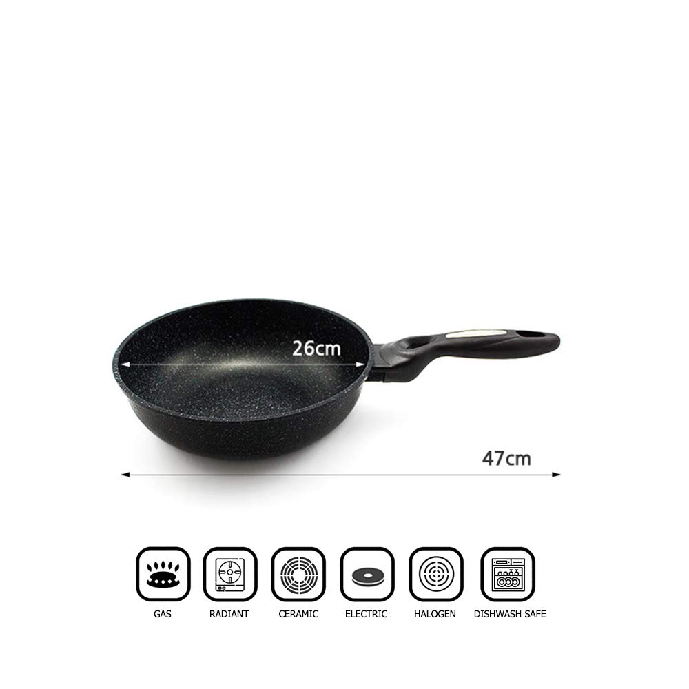 Premium Marble Coated Cast Aluminum Non-Stick Frying Pan Wok - 10 Inch (26cm) - Ideal for Stir-Fry, Sauteing & Asian Cooking