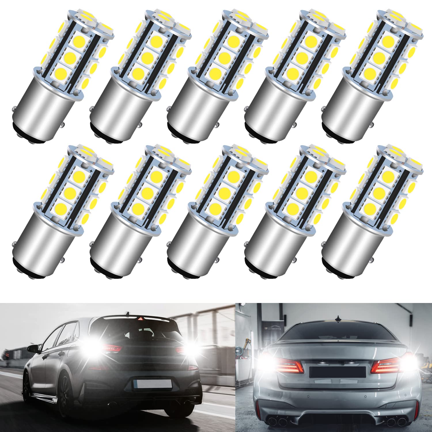UNXMRFF 1157 2057 BAY15D LED Bulbs - Super Bright 5050 18-SMD White Light - Direct Replacement for Car Tail Brake Lights, Reverse Backup Lights, Parking & Daytime Running Lights (Pack of 10) - Perfect for Night Driving, Enhanced Safety & Vehicle Customization
