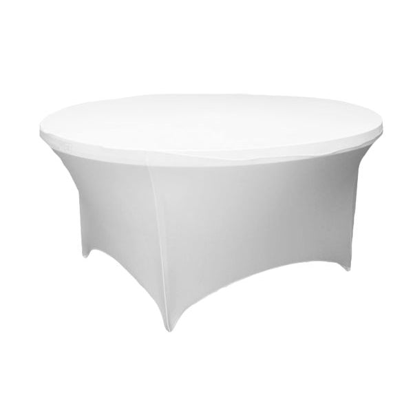 6 FT Round Spandex Table Cover - Premium Stretchable White Tablecloth for Banquets, Weddings & Events - Washable & Wrinkle-Resistant Party Decor