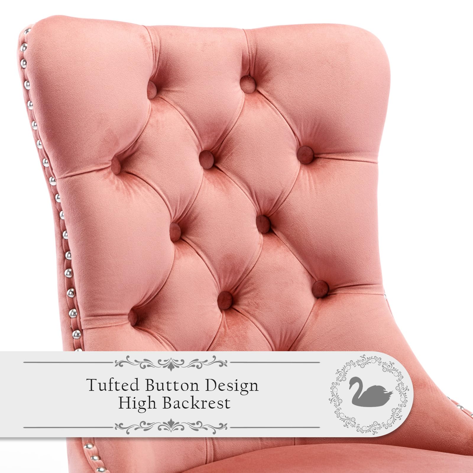 Luxury Velvet Upholstered Dining Chairs Set of 4 - Modern Kitchen Side Chairs with Nailhead Trim & Solid Wood Legs - Metal Pulling Ring for Dining Room, Living Room, Home Office - Soft Pink Velvet Seating (4-Piece Set) - Perfect for Modern Homes, Restaurants & Wedding Decor