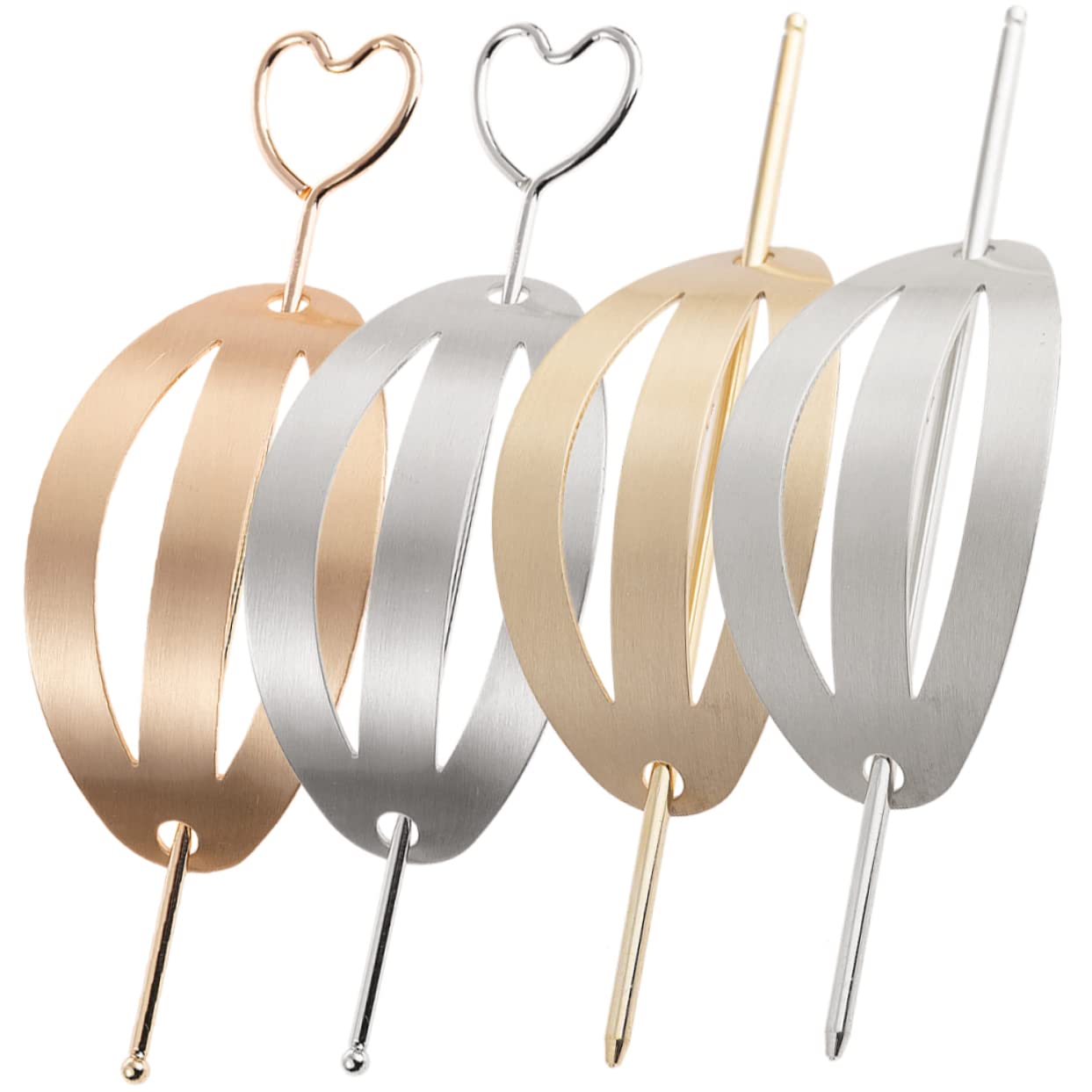 Beavorty 4pcs Metal Hair Claw Clips - Alloy Heart Barrettes for Women & Girls, Hair Bun Sticks, Hair Pins for Ponytails, Buns & Updos - Perfect for School, Work, Parties & Everyday Hairstyles