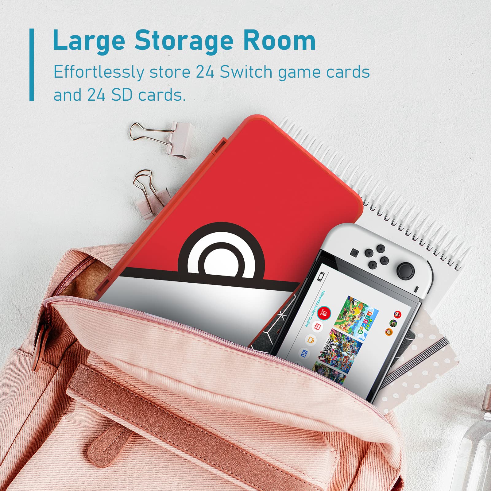 TiMOVO 24 Game Card Holder Case for Nintendo Switch OLED/Switch/Switch Lite - Compact Portable Storage Box for Switch Game Cartridges & 24 SD Cards - Perfect for Travel, Gaming Parties & On-the-Go Protection (Pokeball Design)