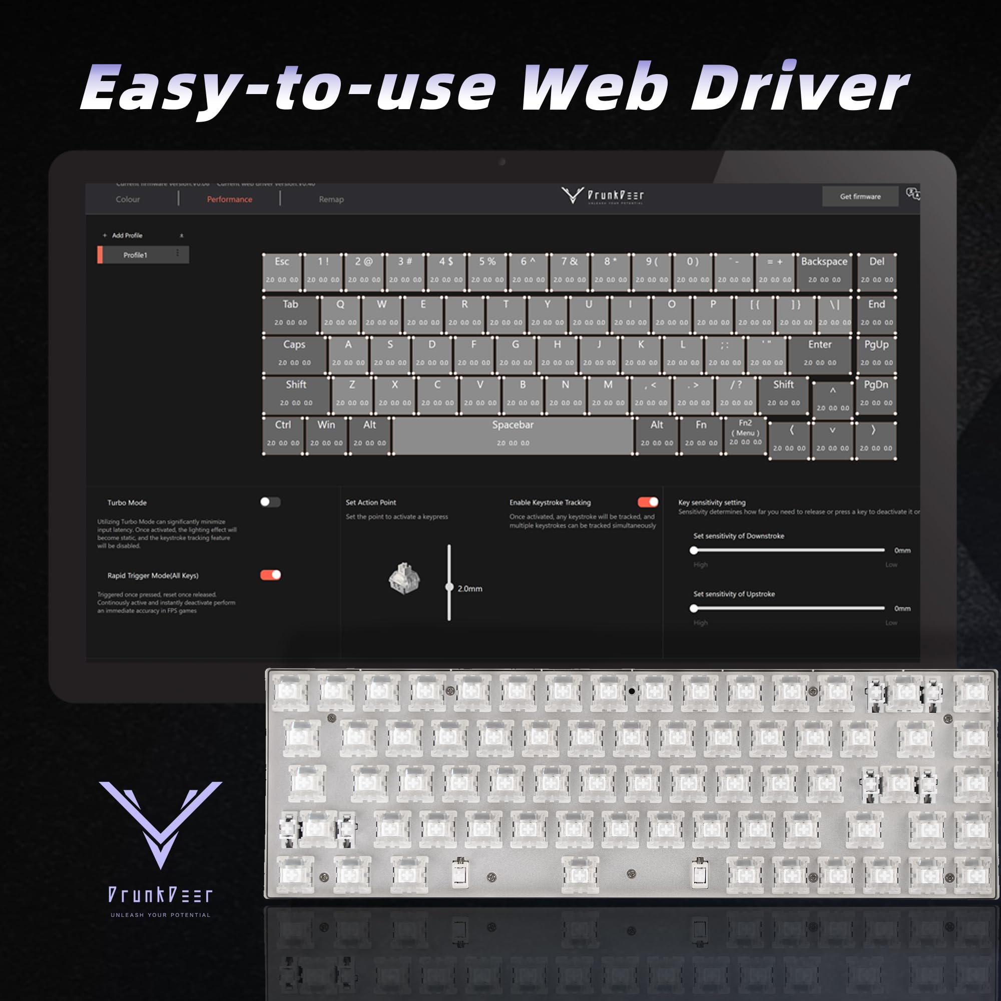 DrunkDeer G65 Rapid Trigger Magnetic Switch Mechanical Gaming Keyboard - TKL 65% Compact Size, RGB Backlit, Wired USB (Barebone No Keycaps, White) - Perfect for FPS, MOBA & Typing Enthusiasts