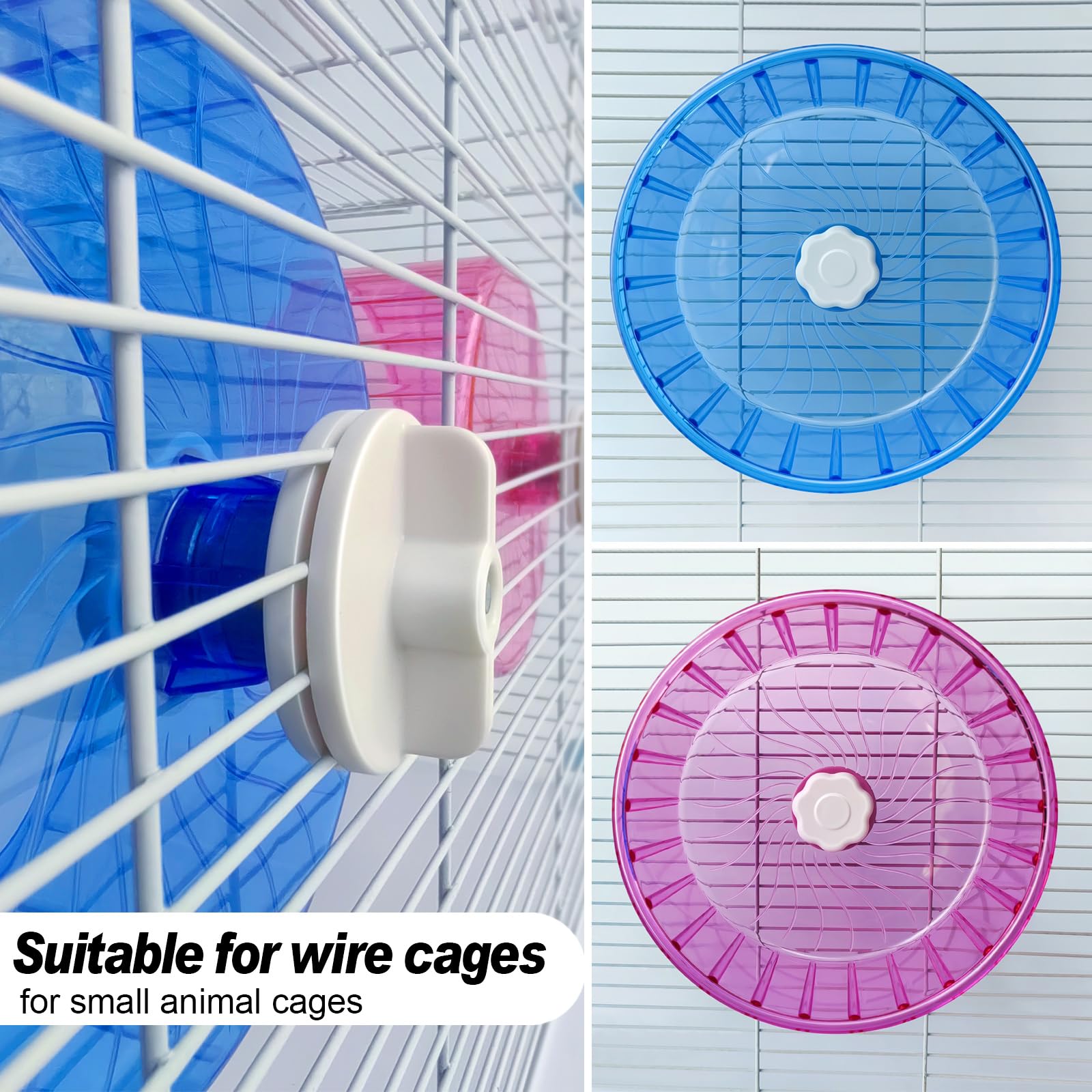 Silent Hamster Exercise Wheel - 5.5 Inch Blue Quiet Spinning Wheel for Hamsters, Gerbils & Small Pets with Adjustable Stand - Perfect for Cage Accessories & Nighttime Play